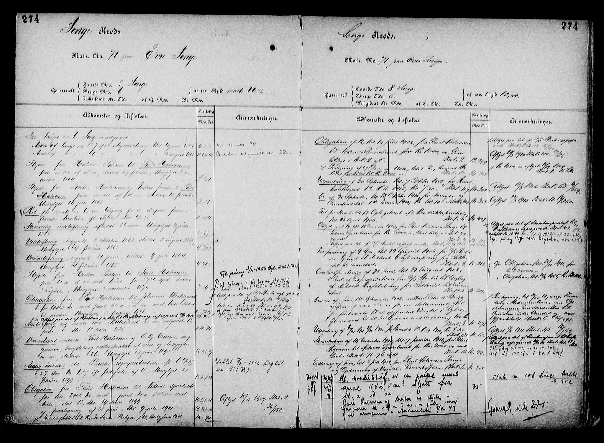 Arendal byfogd, AV/SAK-1222-0001/G/Ga/L0015: Mortgage register no. 13, 1860-1960, p. 274