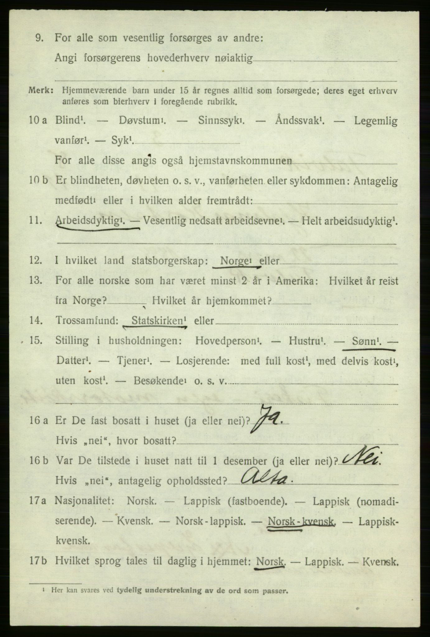 SATØ, 1920 census for Talvik, 1920, p. 5315
