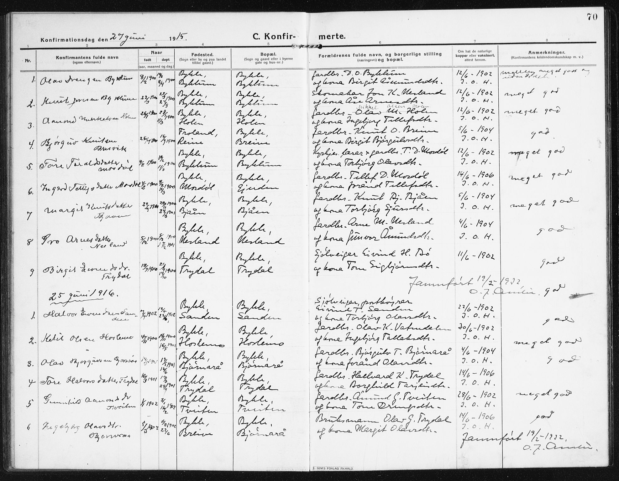 Valle sokneprestkontor, SAK/1111-0044/F/Fb/Fba/L0004: Parish register (copy) no. B 4, 1917-1944, p. 70