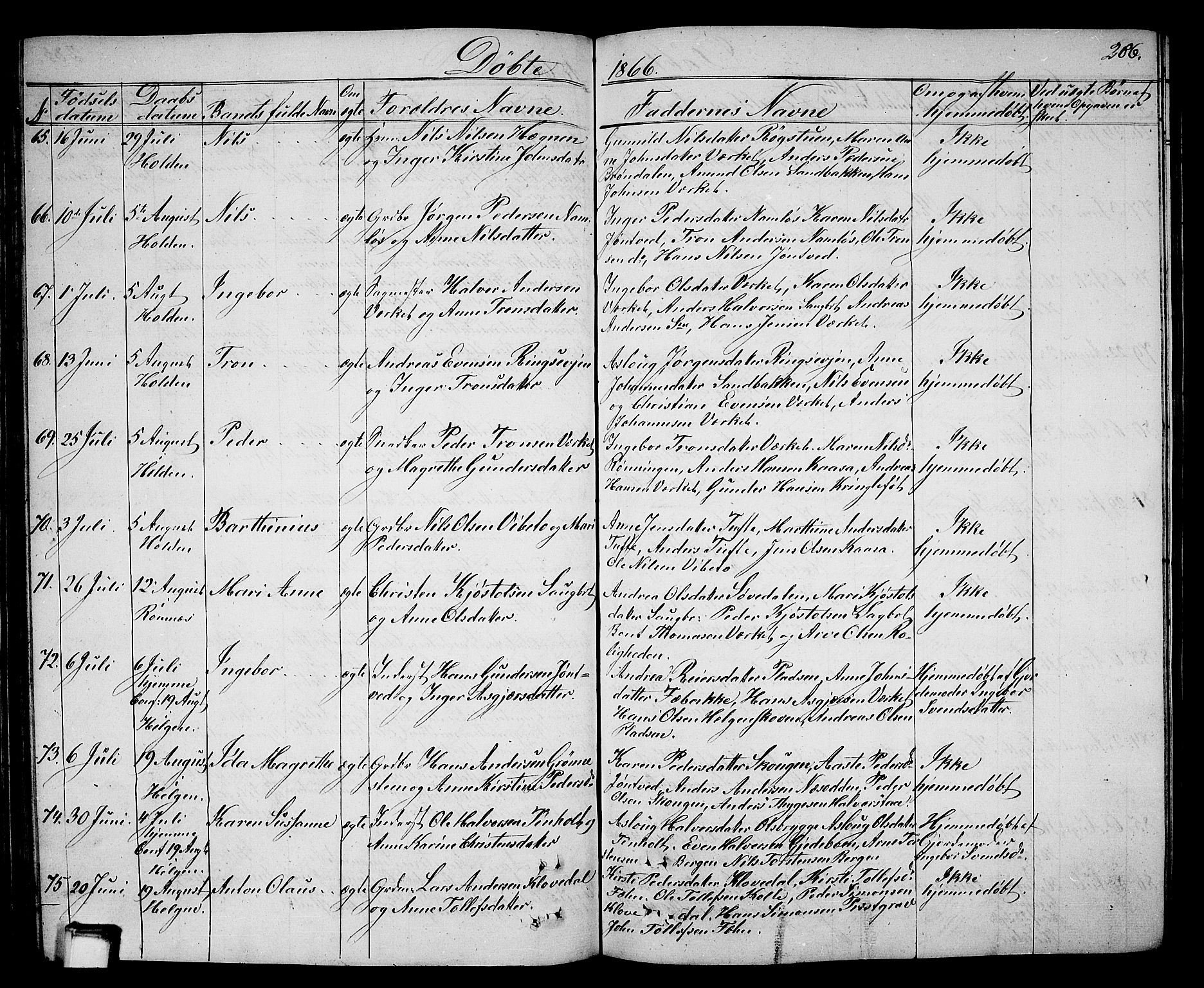 Holla kirkebøker, SAKO/A-272/G/Ga/L0003: Parish register (copy) no. I 3, 1849-1866, p. 286