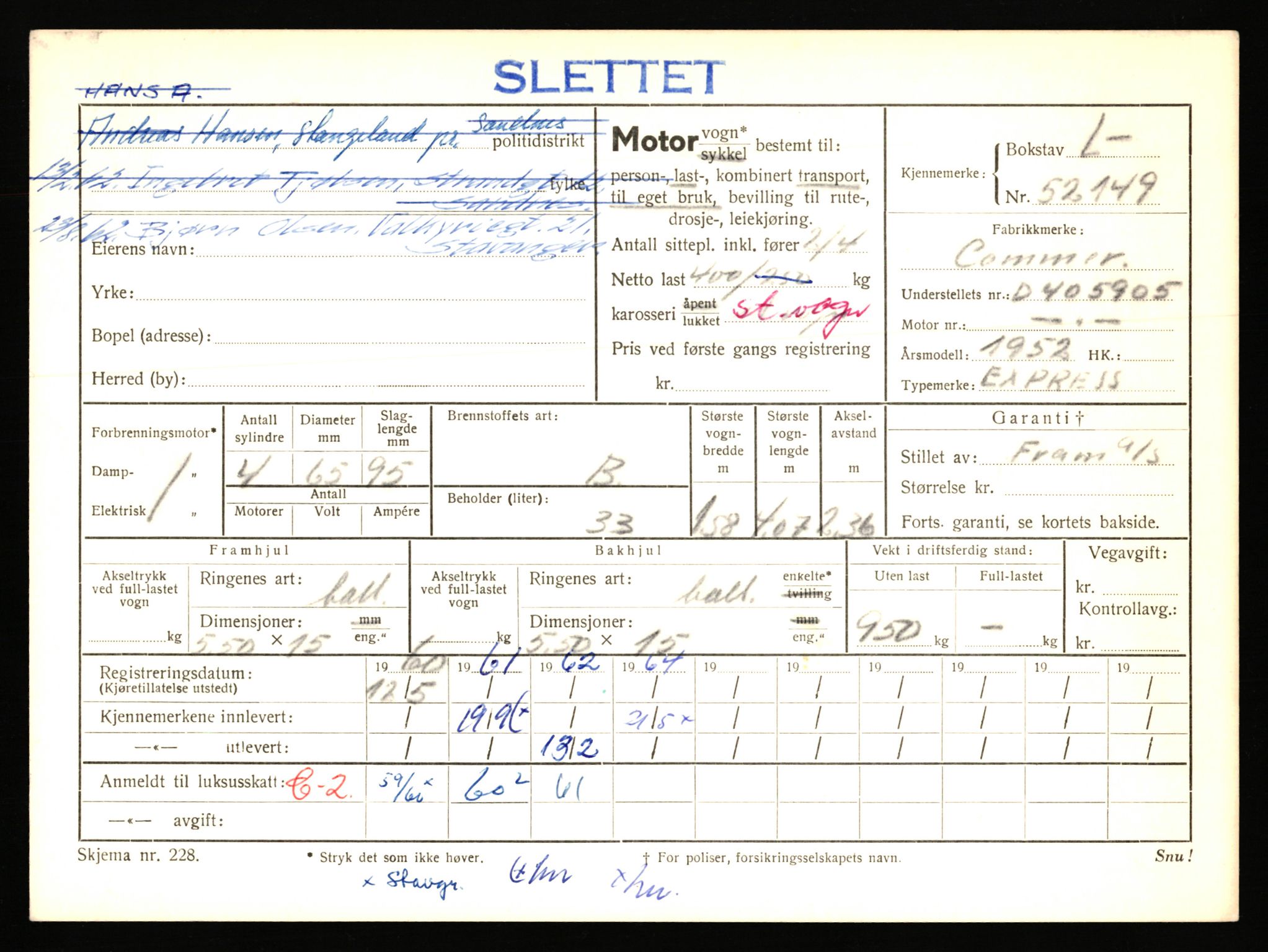 Stavanger trafikkstasjon, AV/SAST-A-101942/0/F/L0052: L-52100 - L-52899, 1930-1971, p. 133