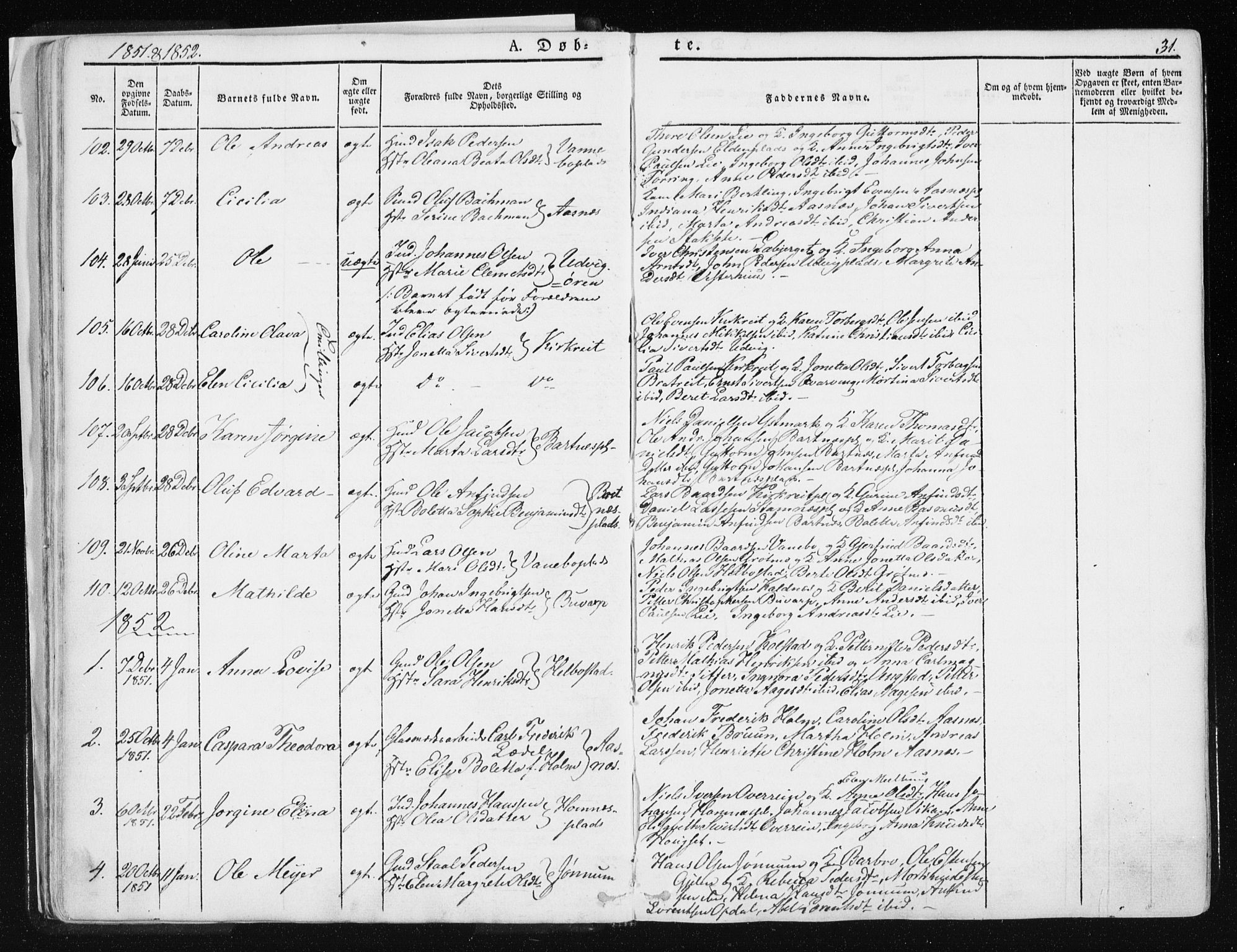 Ministerialprotokoller, klokkerbøker og fødselsregistre - Nord-Trøndelag, SAT/A-1458/741/L0393: Parish register (official) no. 741A07, 1849-1863, p. 31