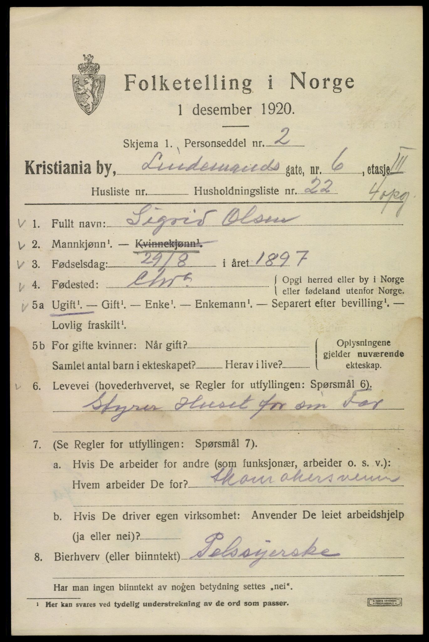 SAO, 1920 census for Kristiania, 1920, p. 365031