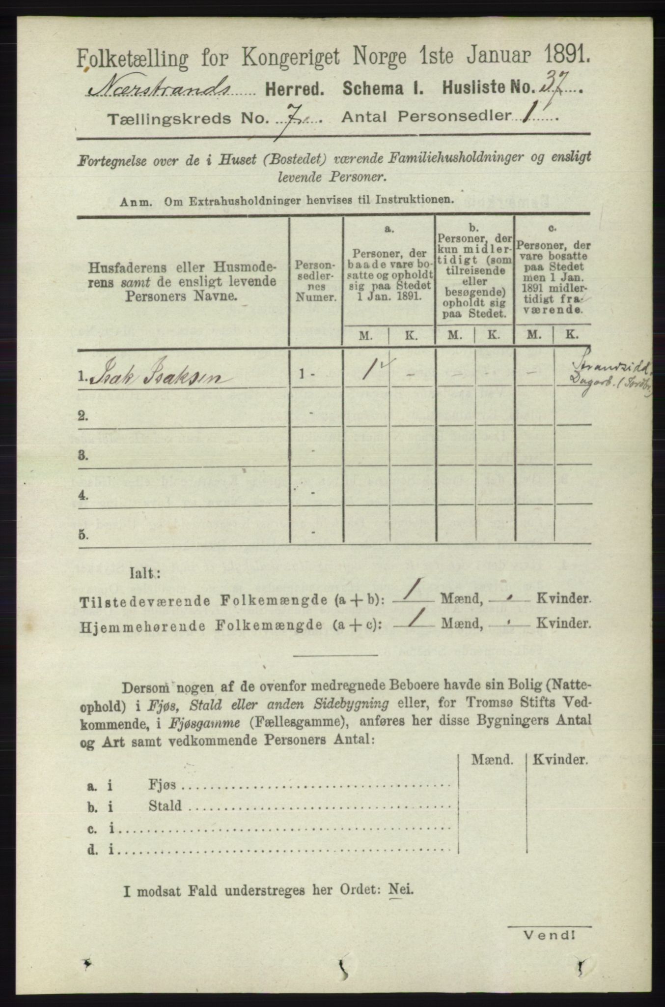 RA, 1891 census for 1139 Nedstrand, 1891, p. 1181