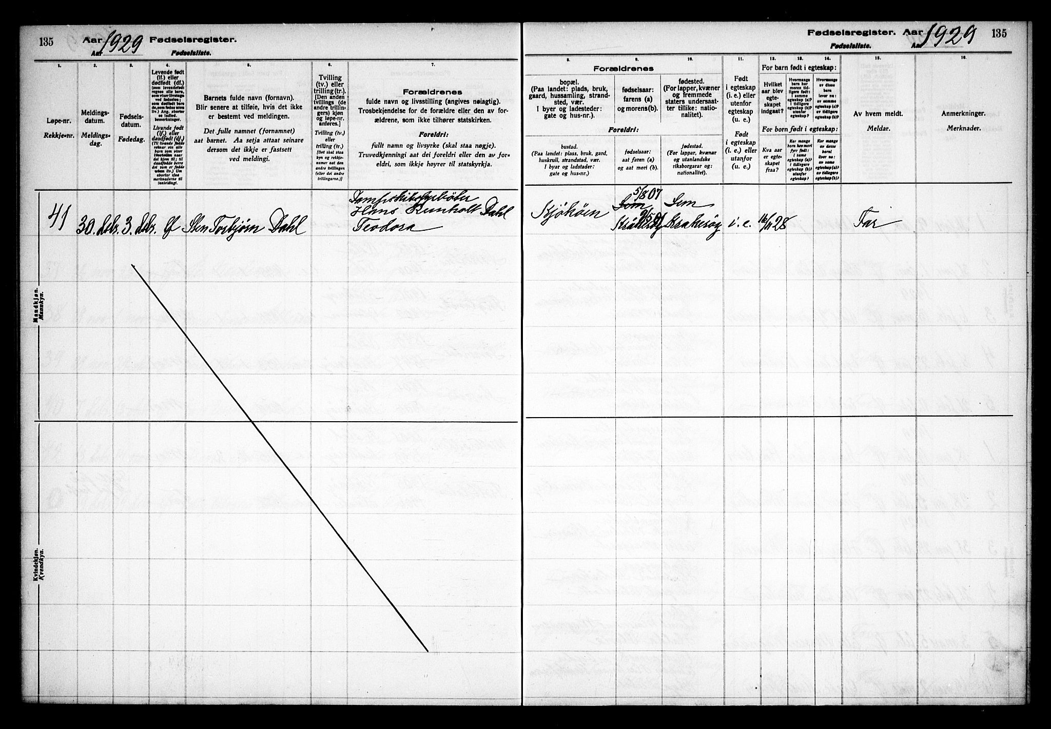 Kråkerøy prestekontor Kirkebøker, AV/SAO-A-10912/J/Ja/L0001: Birth register no. 1, 1916-1938, p. 135