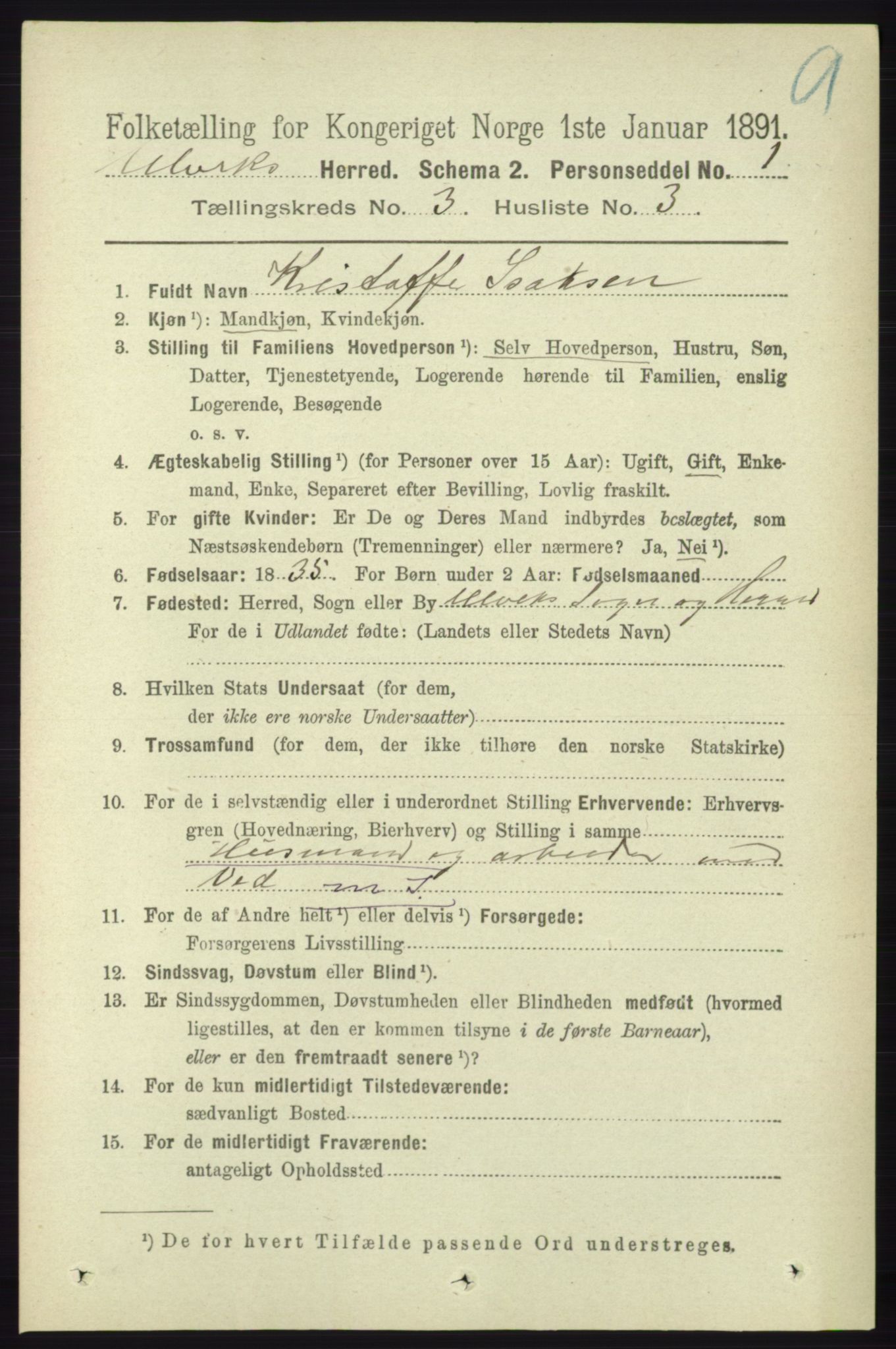 RA, 1891 census for 1233 Ulvik, 1891, p. 343