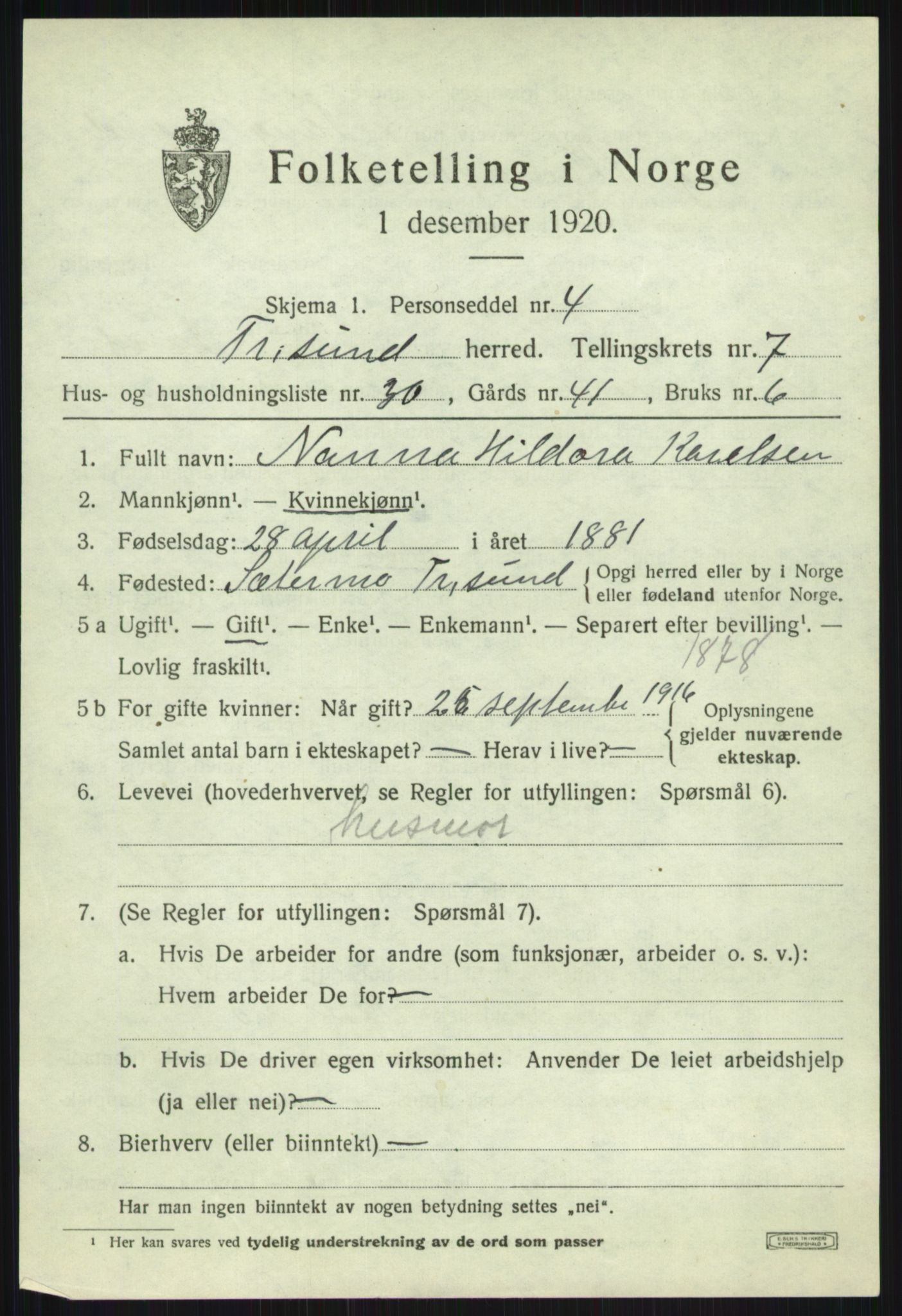 SATØ, 1920 census for Tromsøysund, 1920, p. 6224