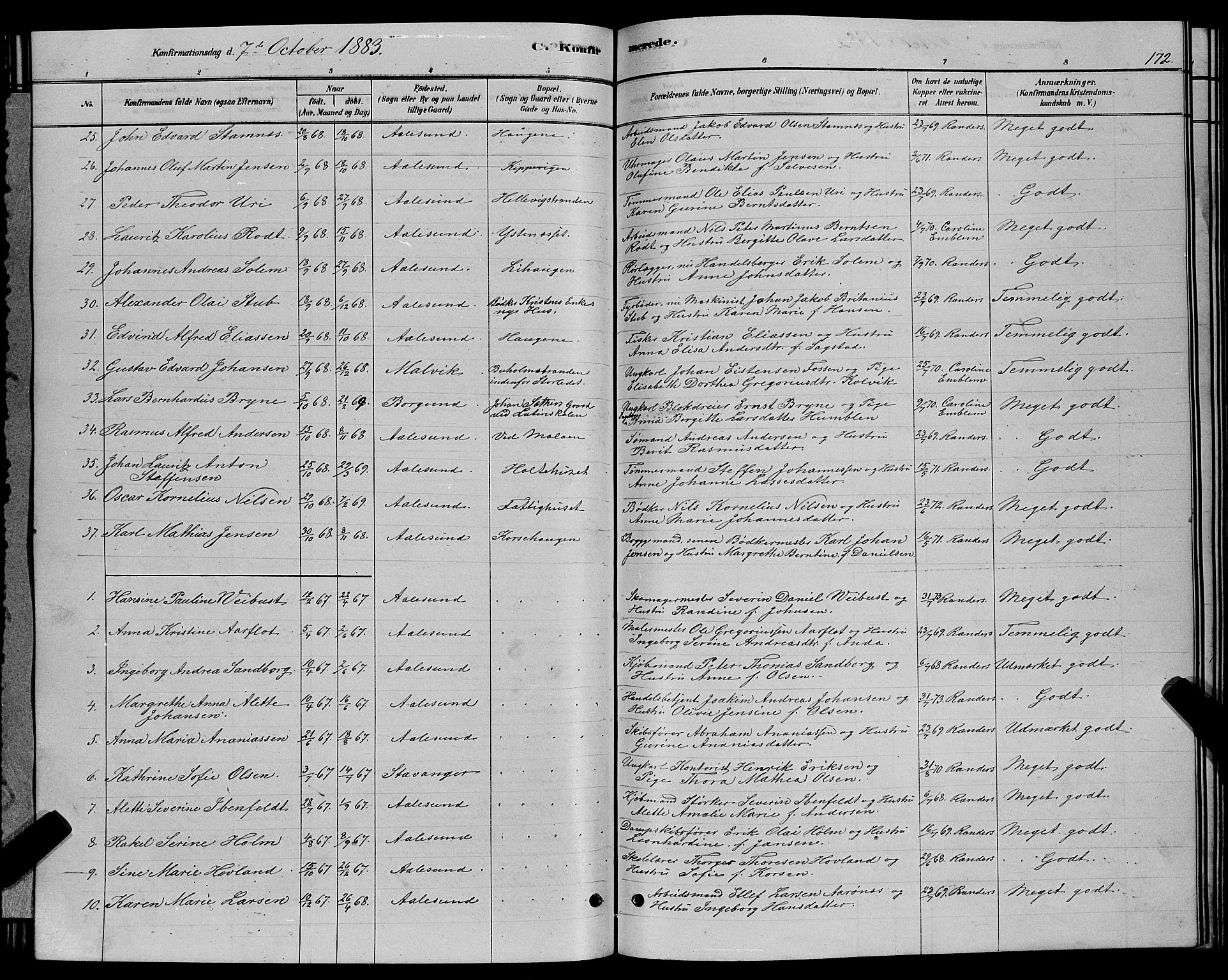 Ministerialprotokoller, klokkerbøker og fødselsregistre - Møre og Romsdal, SAT/A-1454/529/L0466: Parish register (copy) no. 529C03, 1878-1888, p. 173