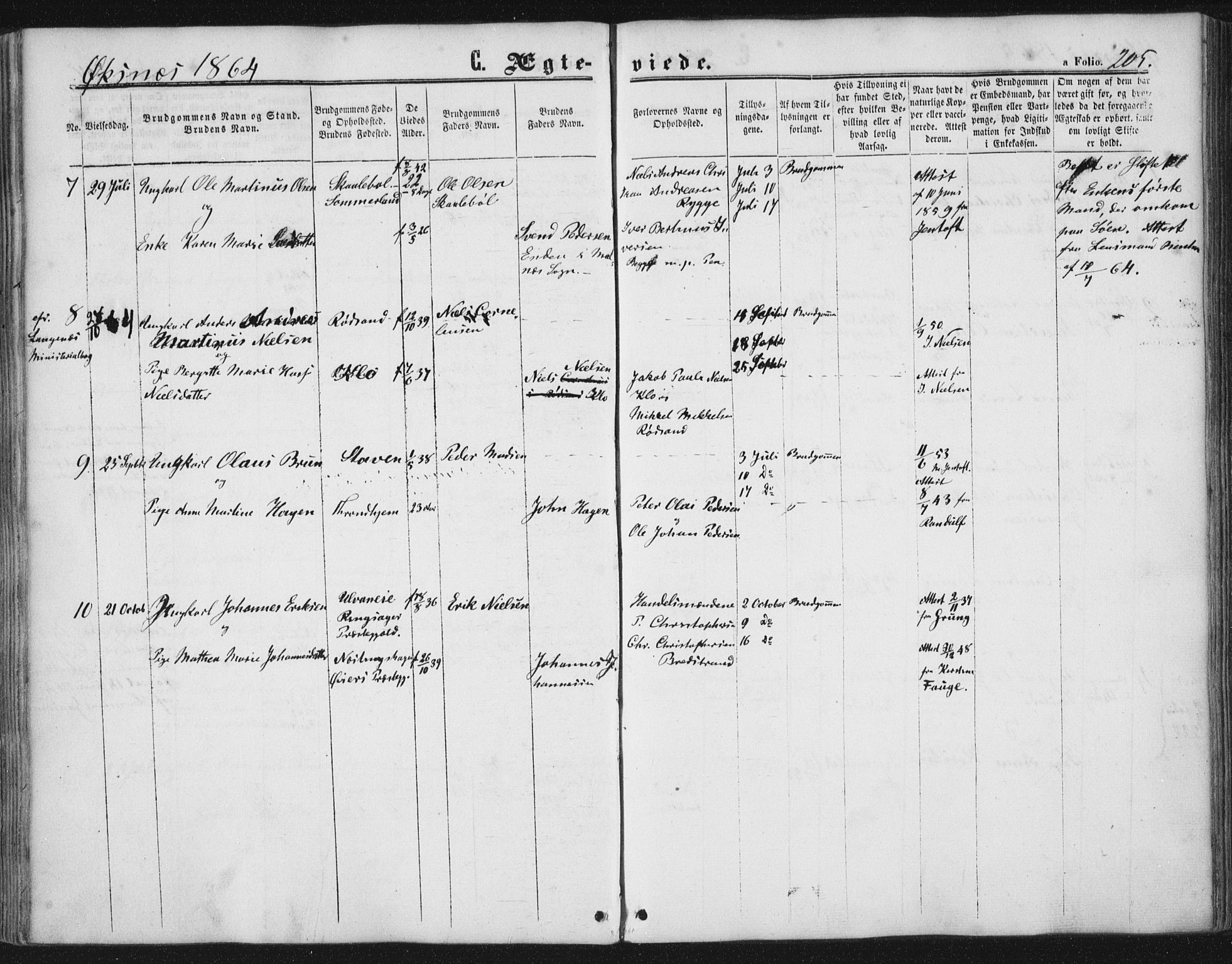 Ministerialprotokoller, klokkerbøker og fødselsregistre - Nordland, AV/SAT-A-1459/893/L1333: Parish register (official) no. 893A06, 1858-1866, p. 205