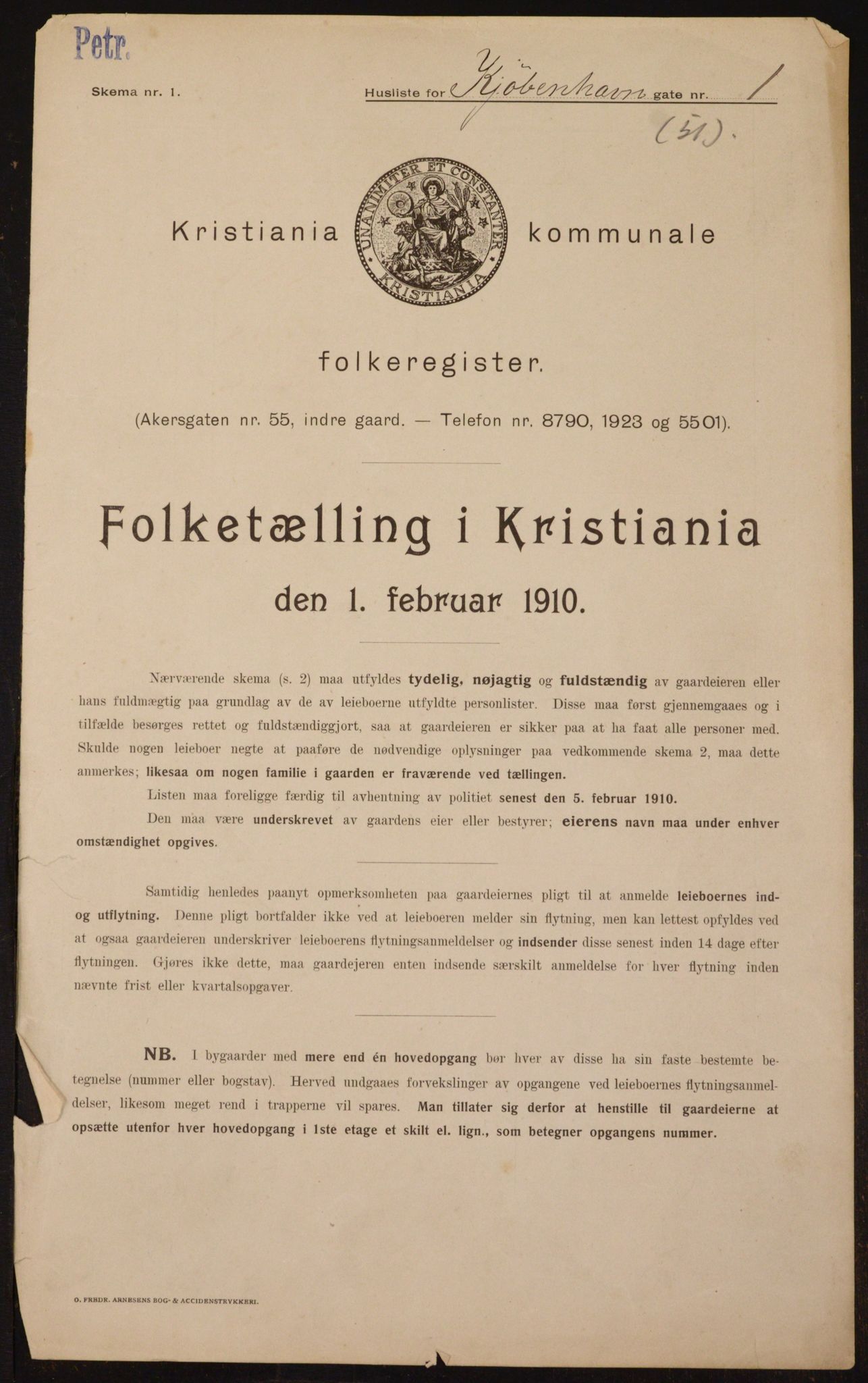 OBA, Municipal Census 1910 for Kristiania, 1910, p. 49837