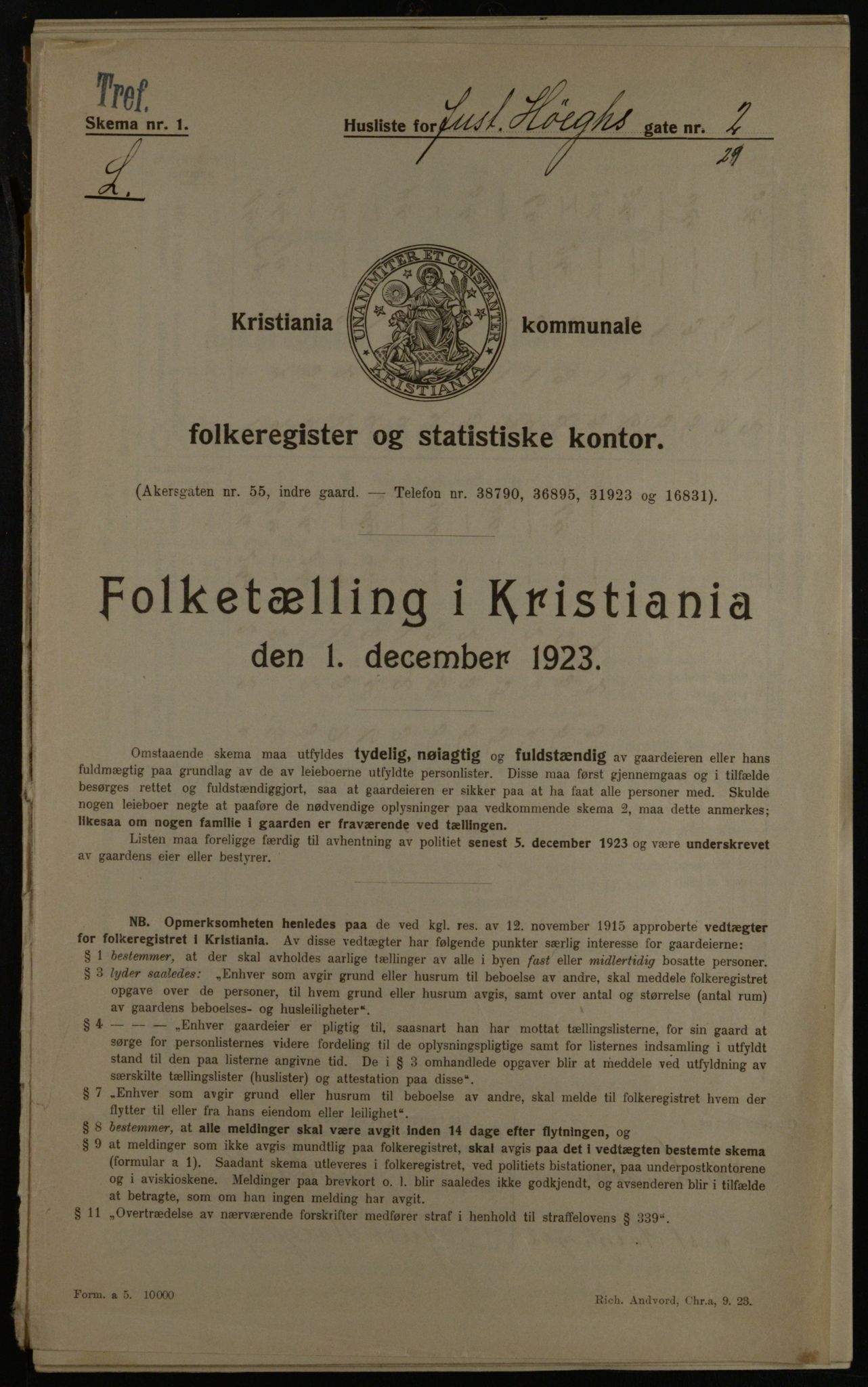 OBA, Municipal Census 1923 for Kristiania, 1923, p. 53479