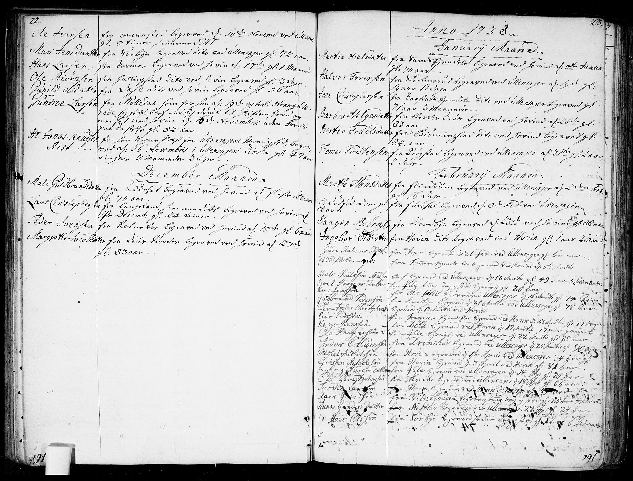 Ullensaker prestekontor Kirkebøker, SAO/A-10236a/F/Fa/L0010: Parish register (official) no. I 10, 1733-1776, p. 22-23
