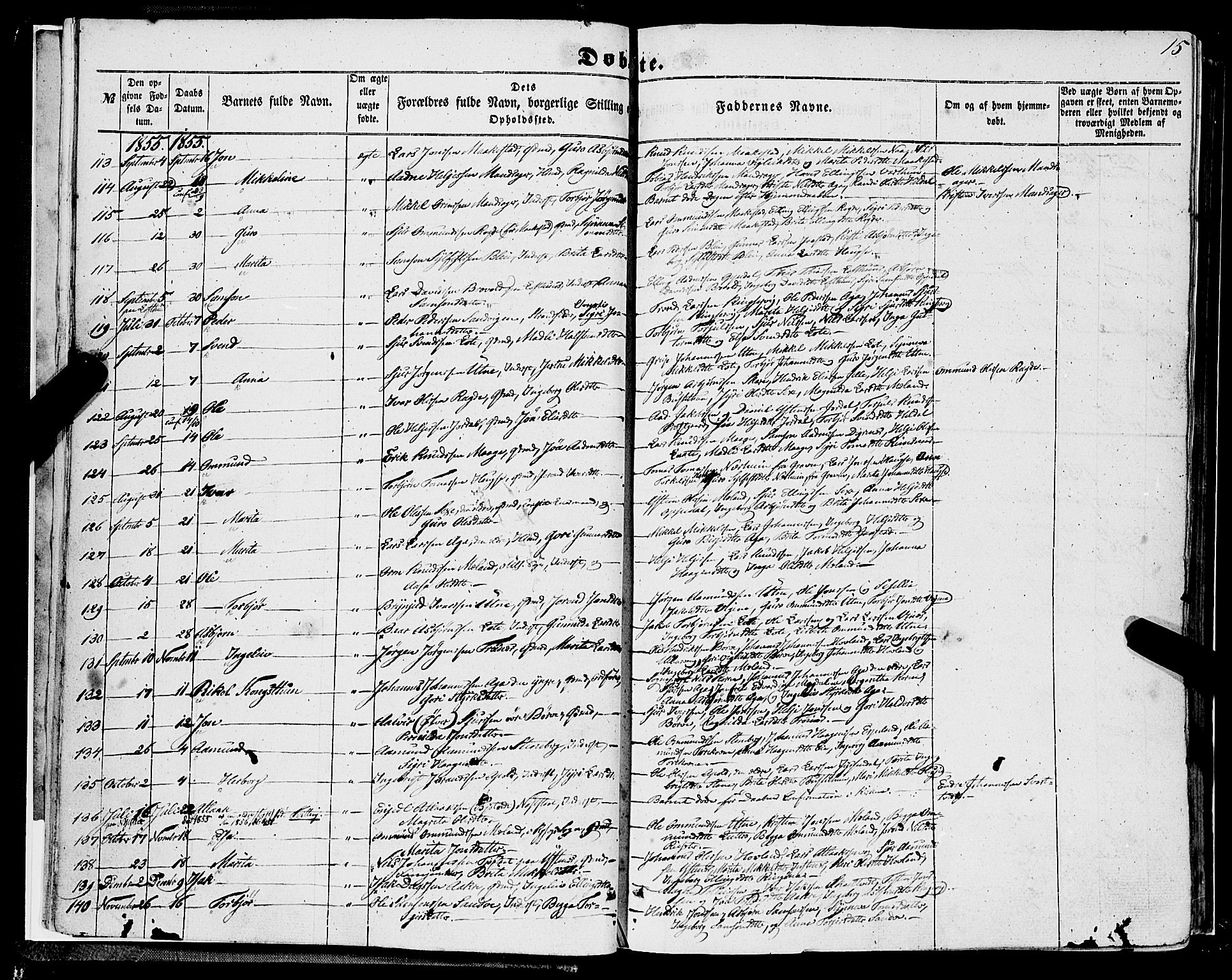 Ullensvang sokneprestembete, AV/SAB-A-78701/H/Haa: Parish register (official) no. A 11, 1854-1866, p. 15