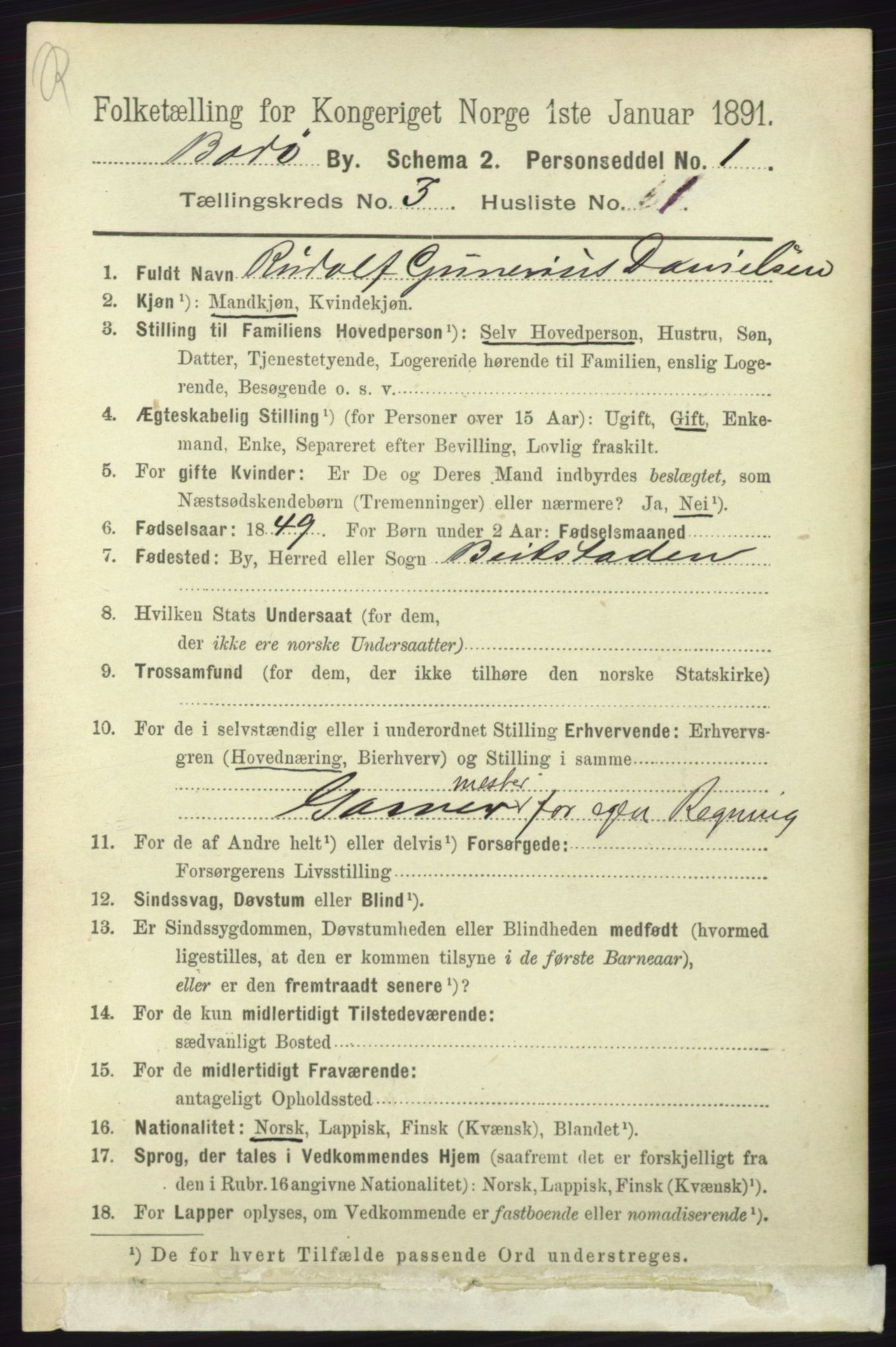 RA, 1891 census for 1804 Bodø, 1891, p. 2012