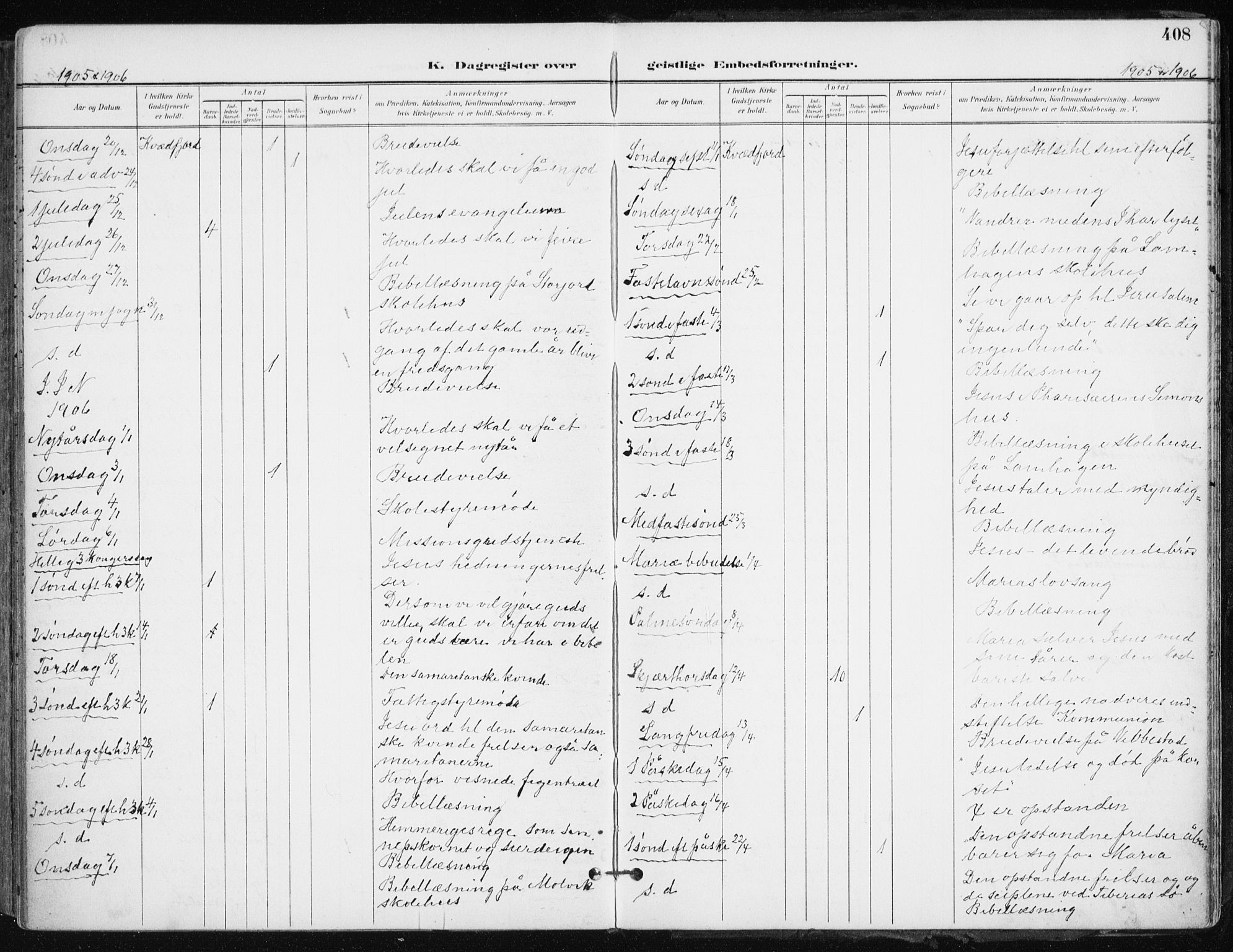 Kvæfjord sokneprestkontor, AV/SATØ-S-1323/G/Ga/Gaa/L0006kirke: Parish register (official) no. 6, 1895-1914, p. 408