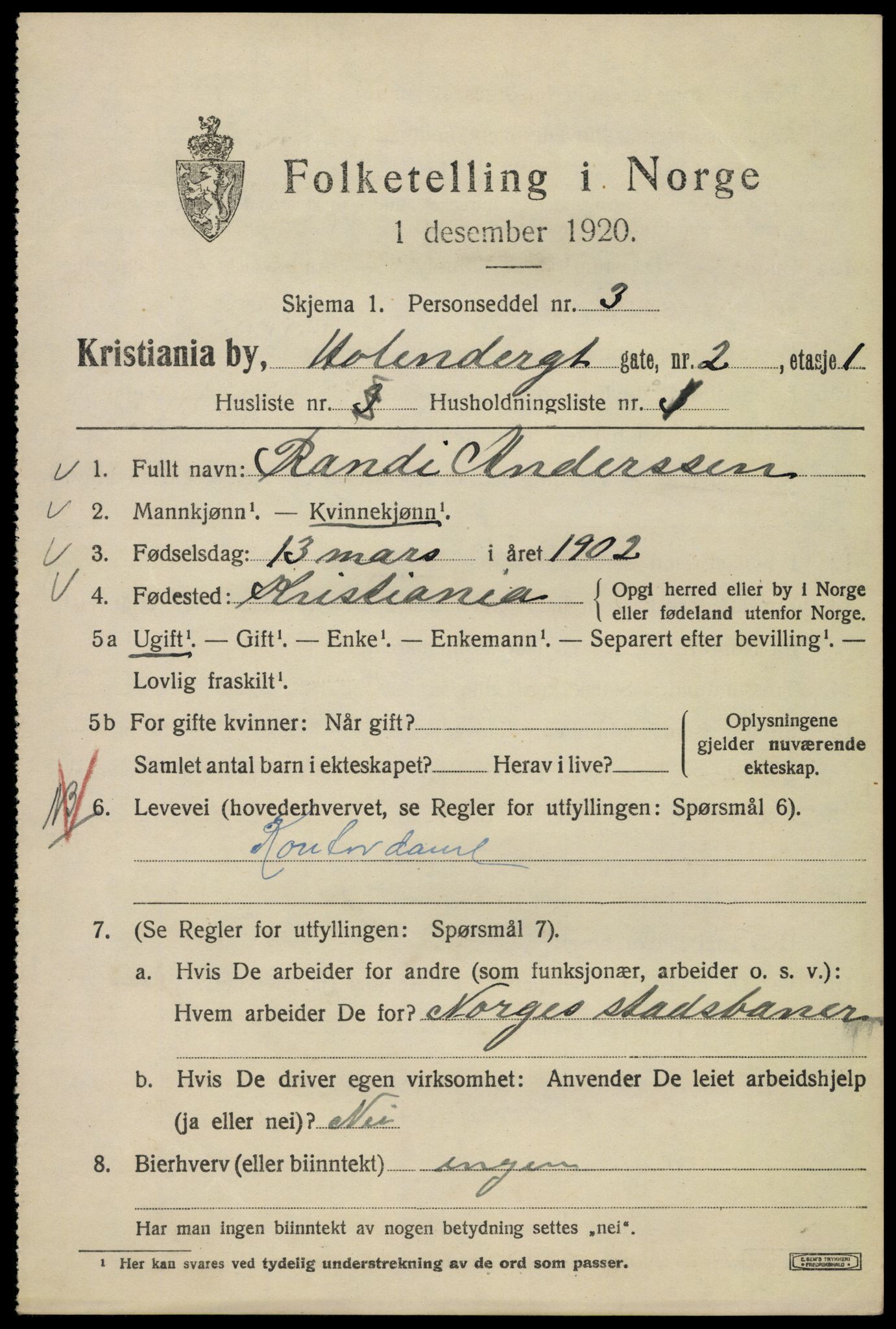 SAO, 1920 census for Kristiania, 1920, p. 296023