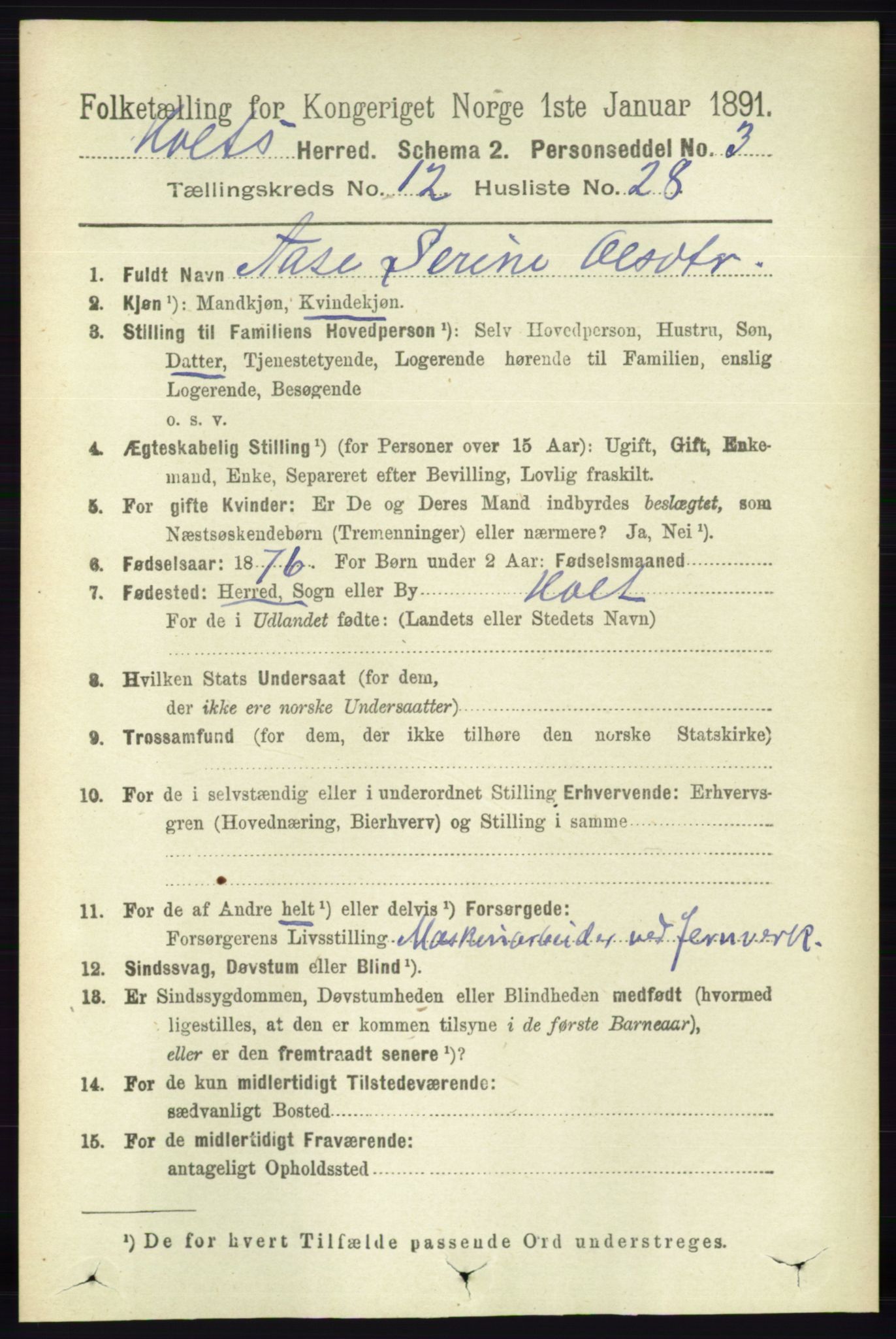 RA, 1891 census for 0914 Holt, 1891, p. 5281