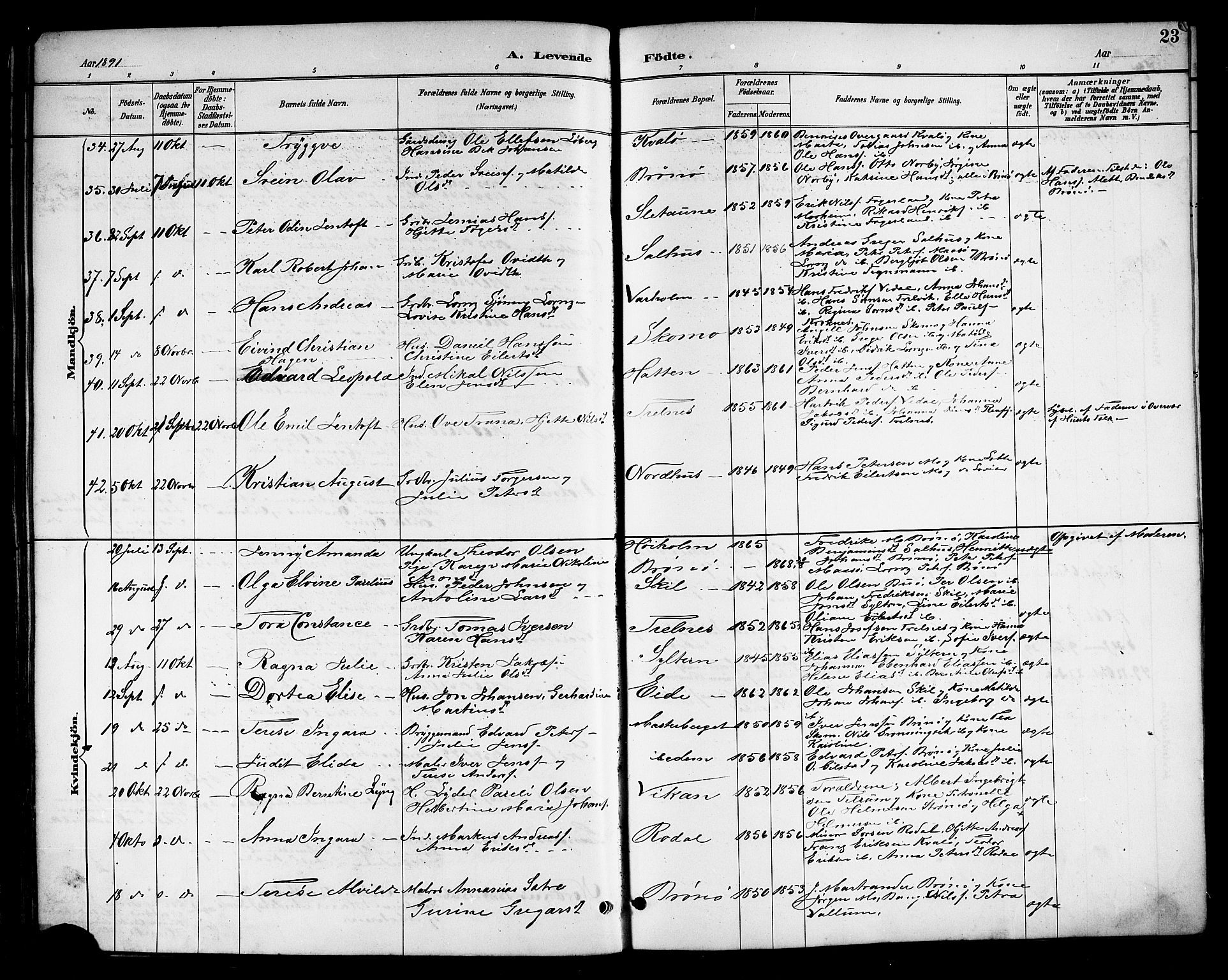Ministerialprotokoller, klokkerbøker og fødselsregistre - Nordland, SAT/A-1459/813/L0213: Parish register (copy) no. 813C05, 1887-1903, p. 23