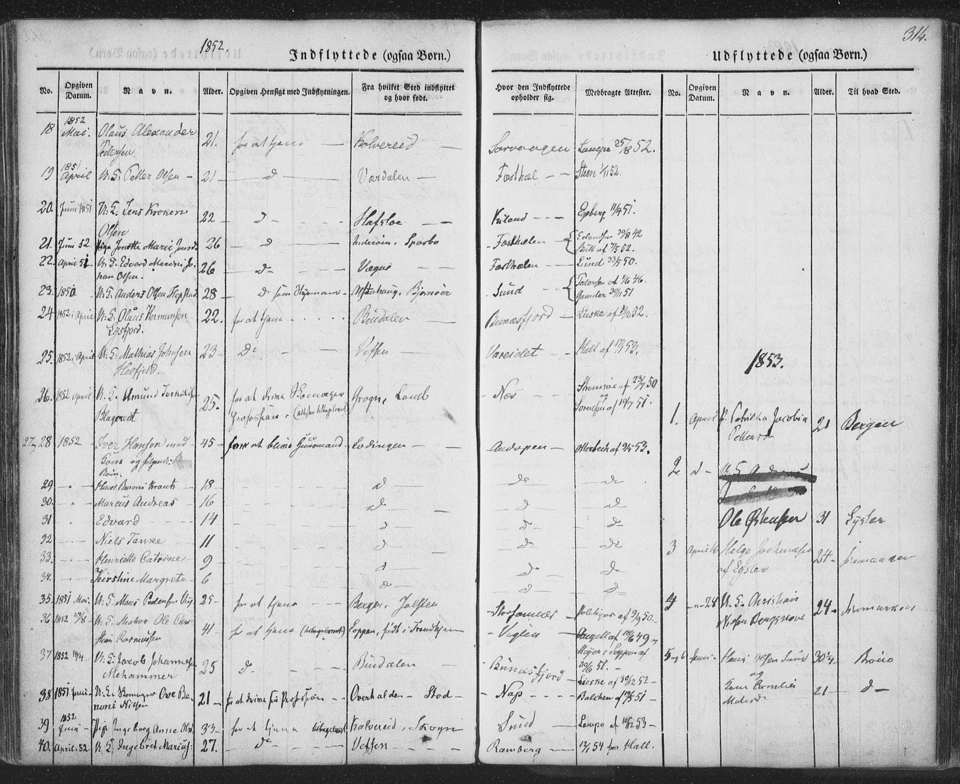 Ministerialprotokoller, klokkerbøker og fødselsregistre - Nordland, AV/SAT-A-1459/885/L1202: Parish register (official) no. 885A03, 1838-1859, p. 314