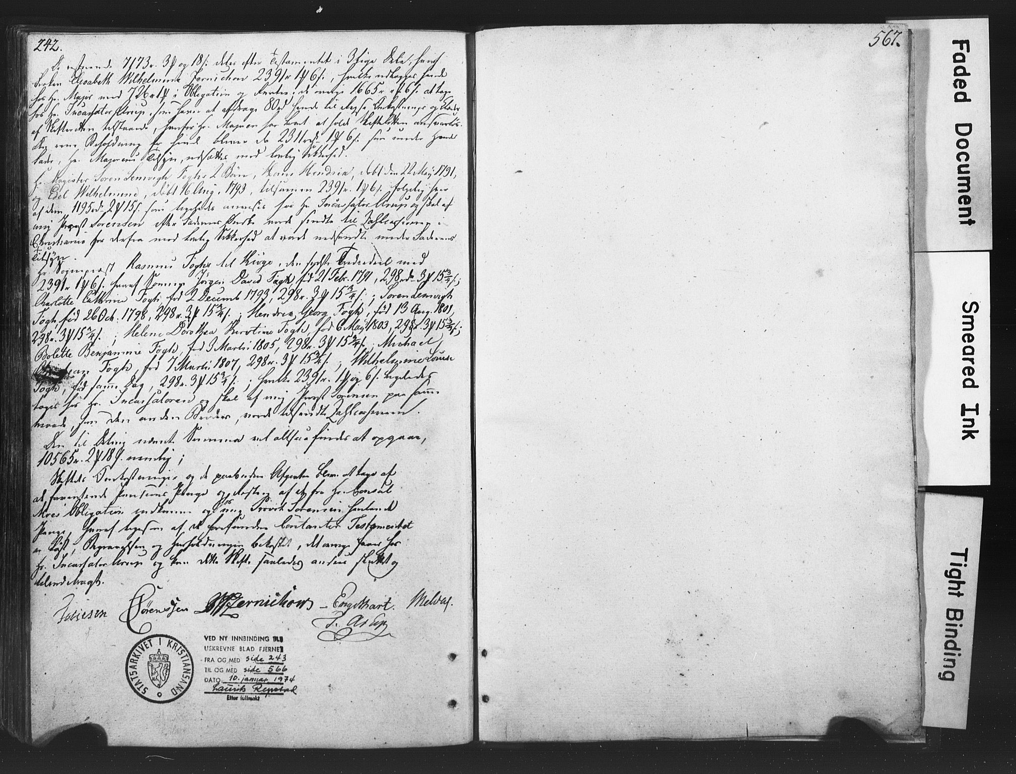 Kristiansand domprosti, AV/SAK-1112-0006/K/Kb/L0001: Skifteprotokoll A-IV-1, 1784-1810, p. 242-243