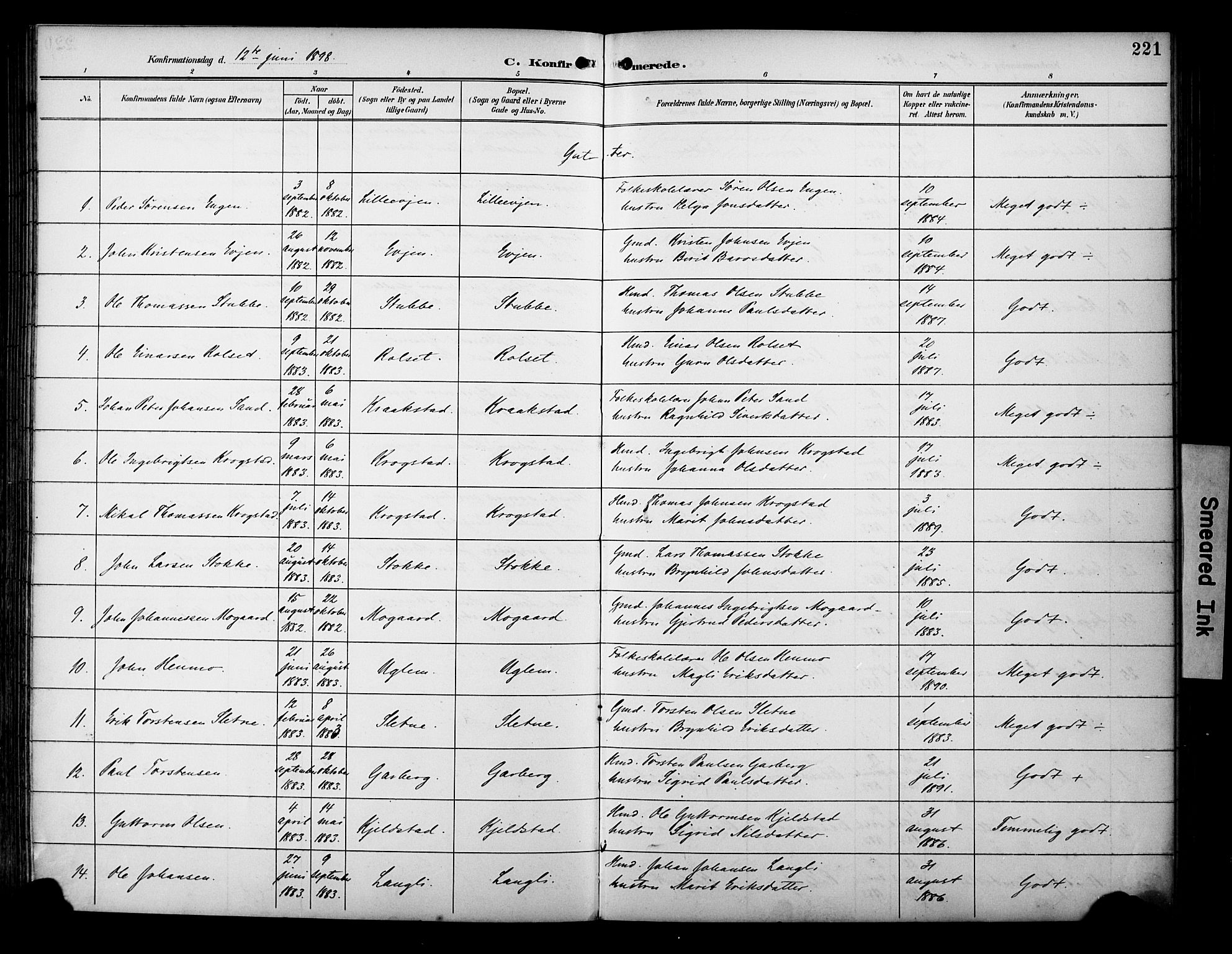 Ministerialprotokoller, klokkerbøker og fødselsregistre - Sør-Trøndelag, AV/SAT-A-1456/695/L1149: Parish register (official) no. 695A09, 1891-1902, p. 221