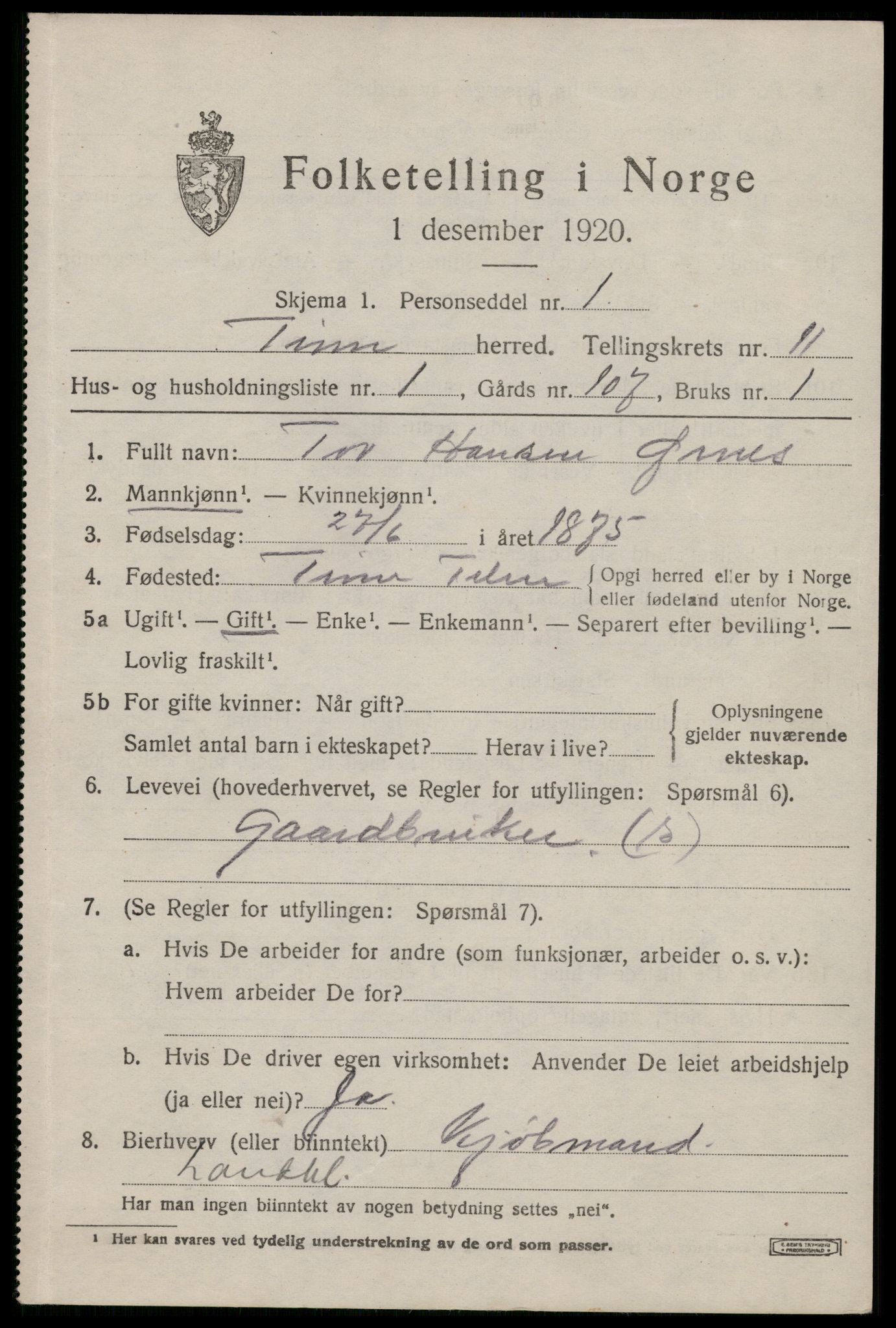 SAKO, 1920 census for Tinn, 1920, p. 6948