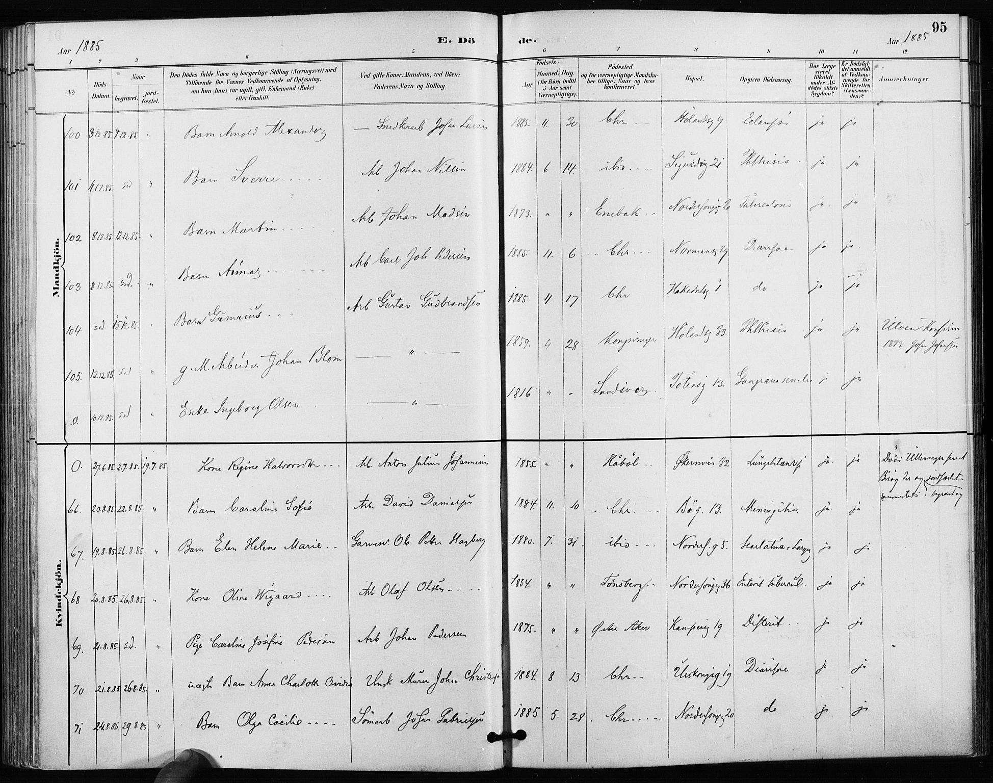 Kampen prestekontor Kirkebøker, SAO/A-10853/F/Fa/L0004: Parish register (official) no. I 4, 1885-1892, p. 95