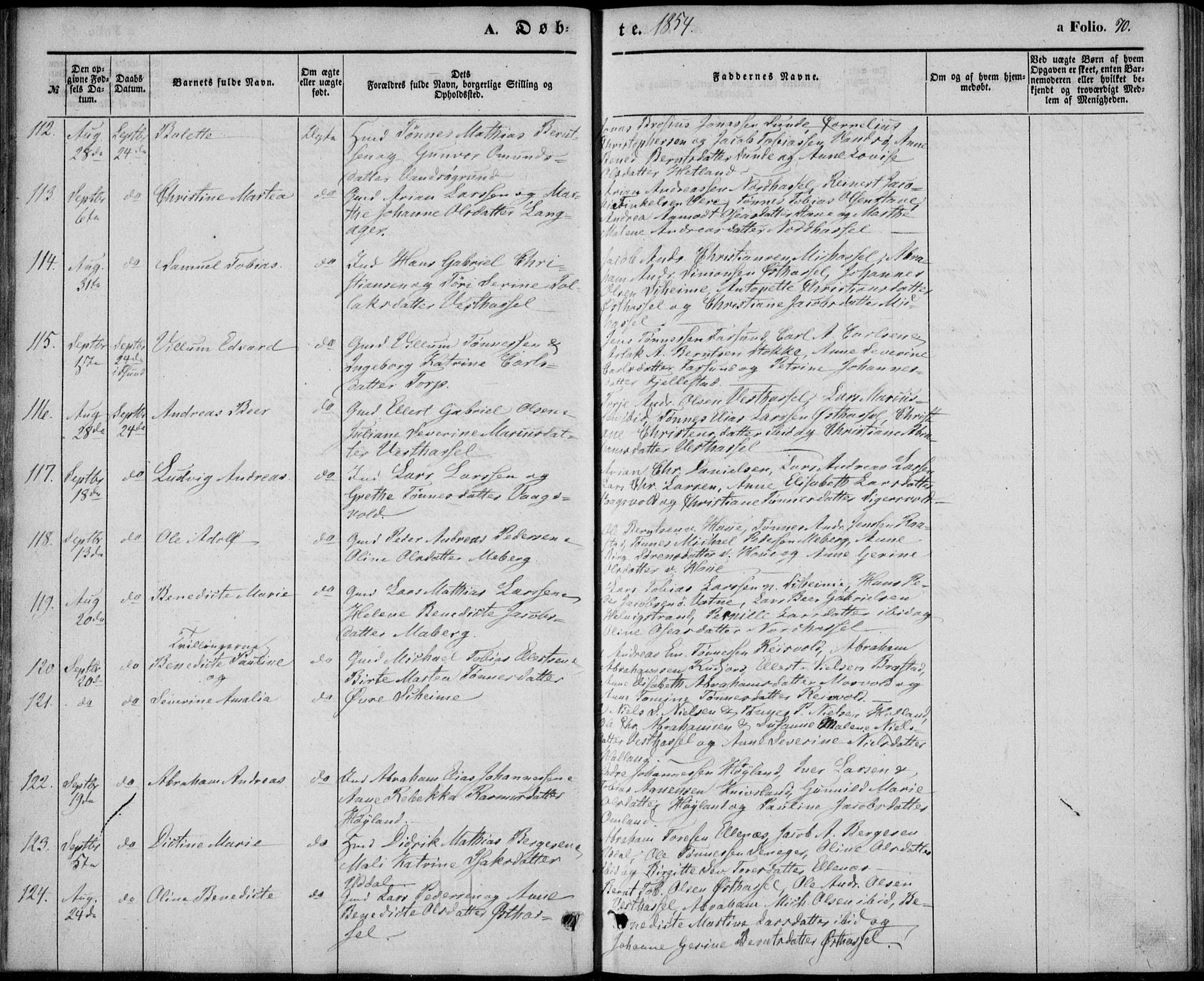 Lista sokneprestkontor, AV/SAK-1111-0027/F/Fb/L0002: Parish register (copy) no. B 2, 1847-1862, p. 70