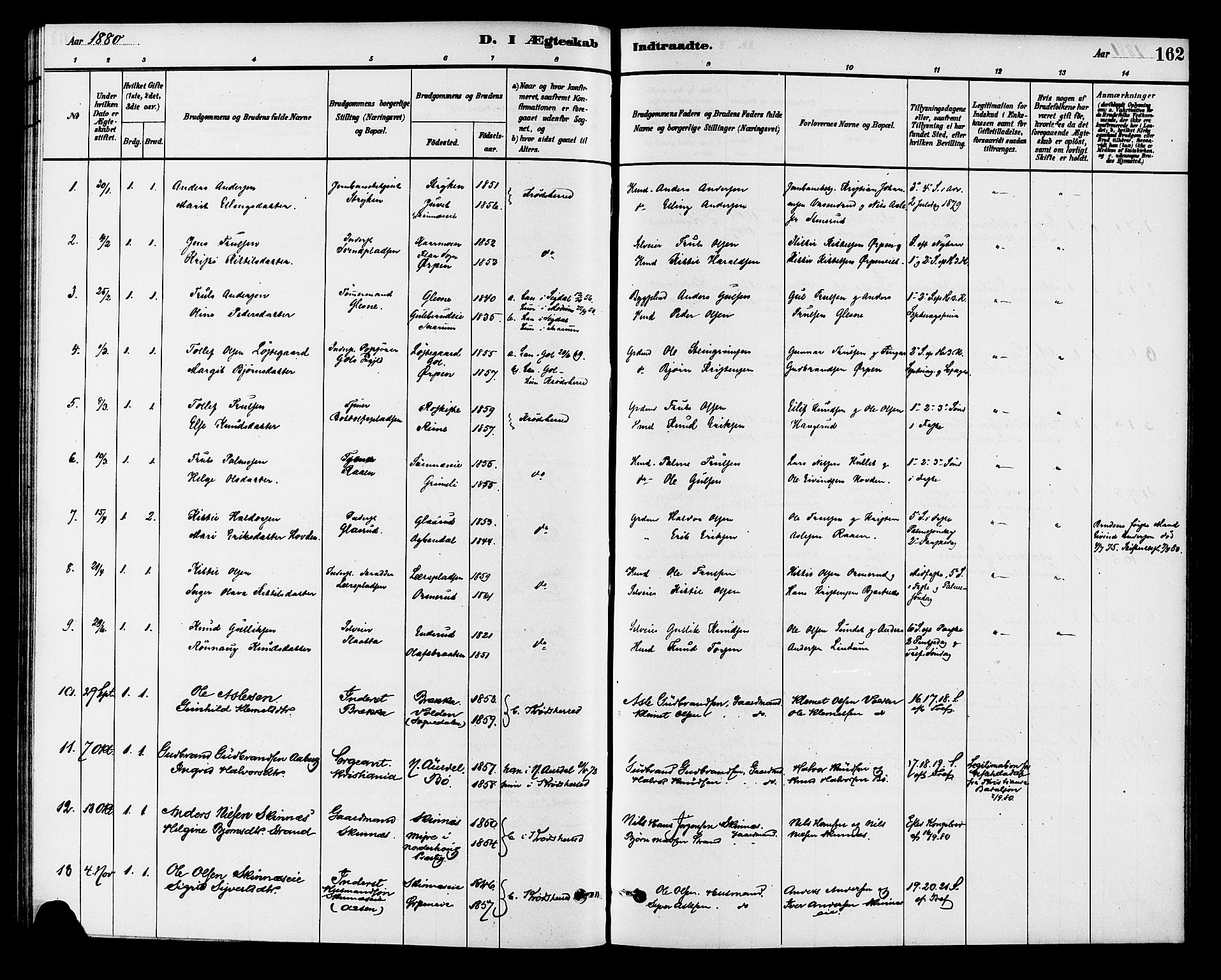 Krødsherad kirkebøker, SAKO/A-19/G/Ga/L0001: Parish register (copy) no. 1, 1879-1893, p. 162