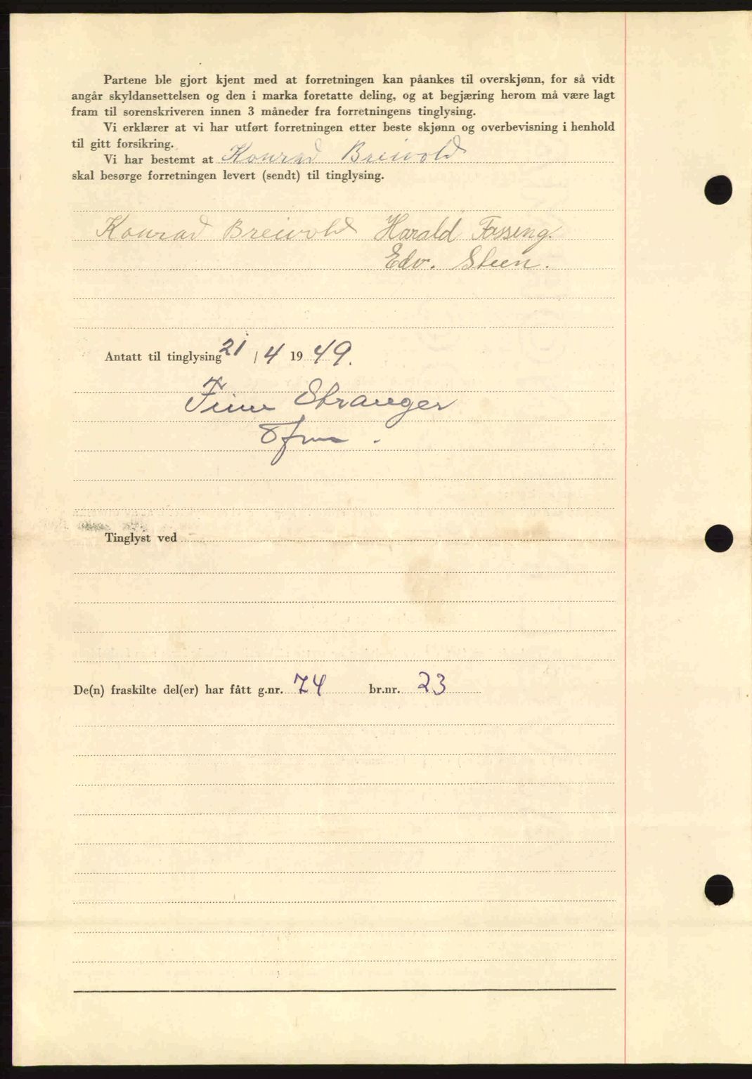 Fosen sorenskriveri, AV/SAT-A-1107/1/2/2C: Mortgage book no. A9, 1948-1949, Diary no: : 569/1949