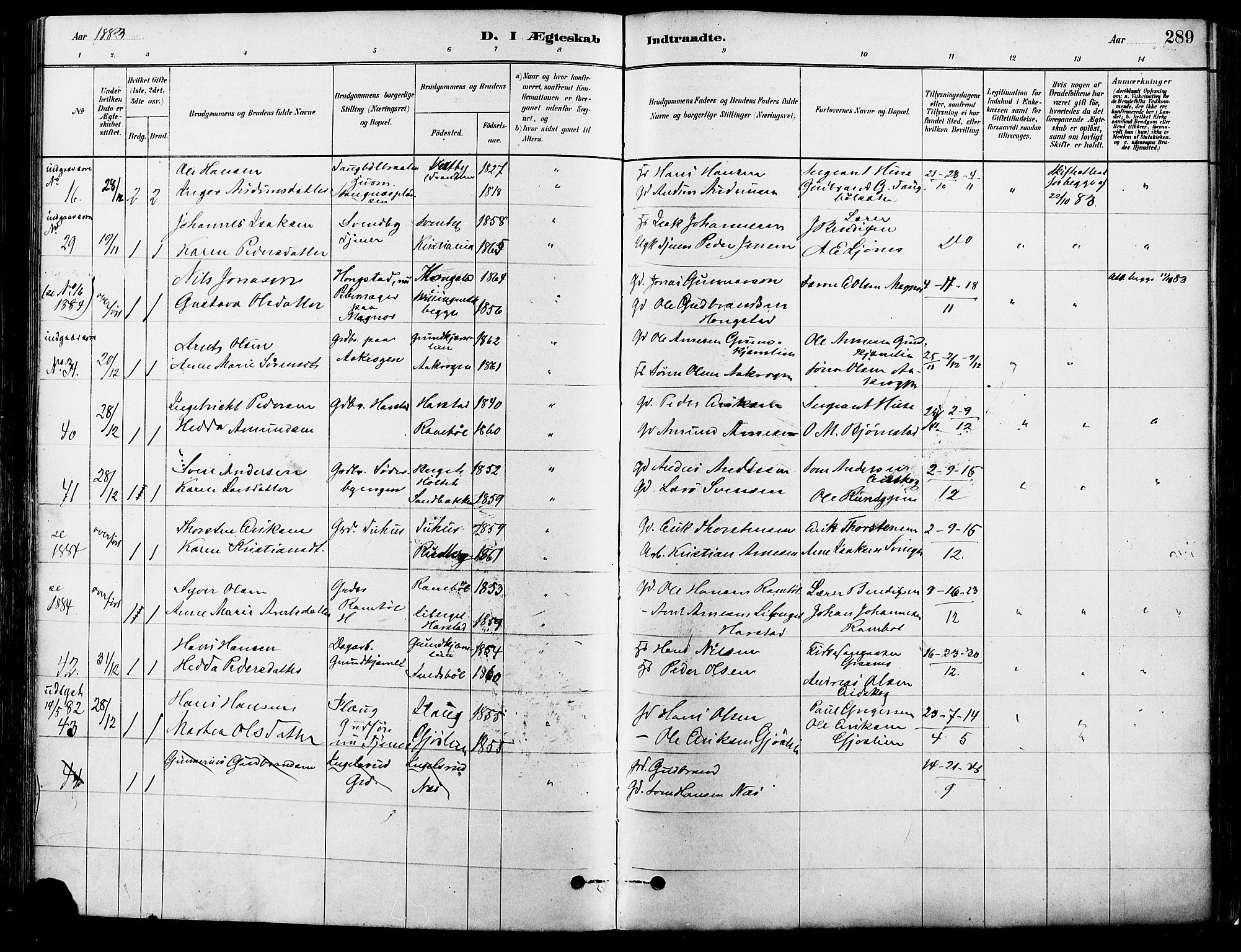 Eidskog prestekontor, SAH/PREST-026/H/Ha/Haa/L0003: Parish register (official) no. 3, 1879-1892, p. 289