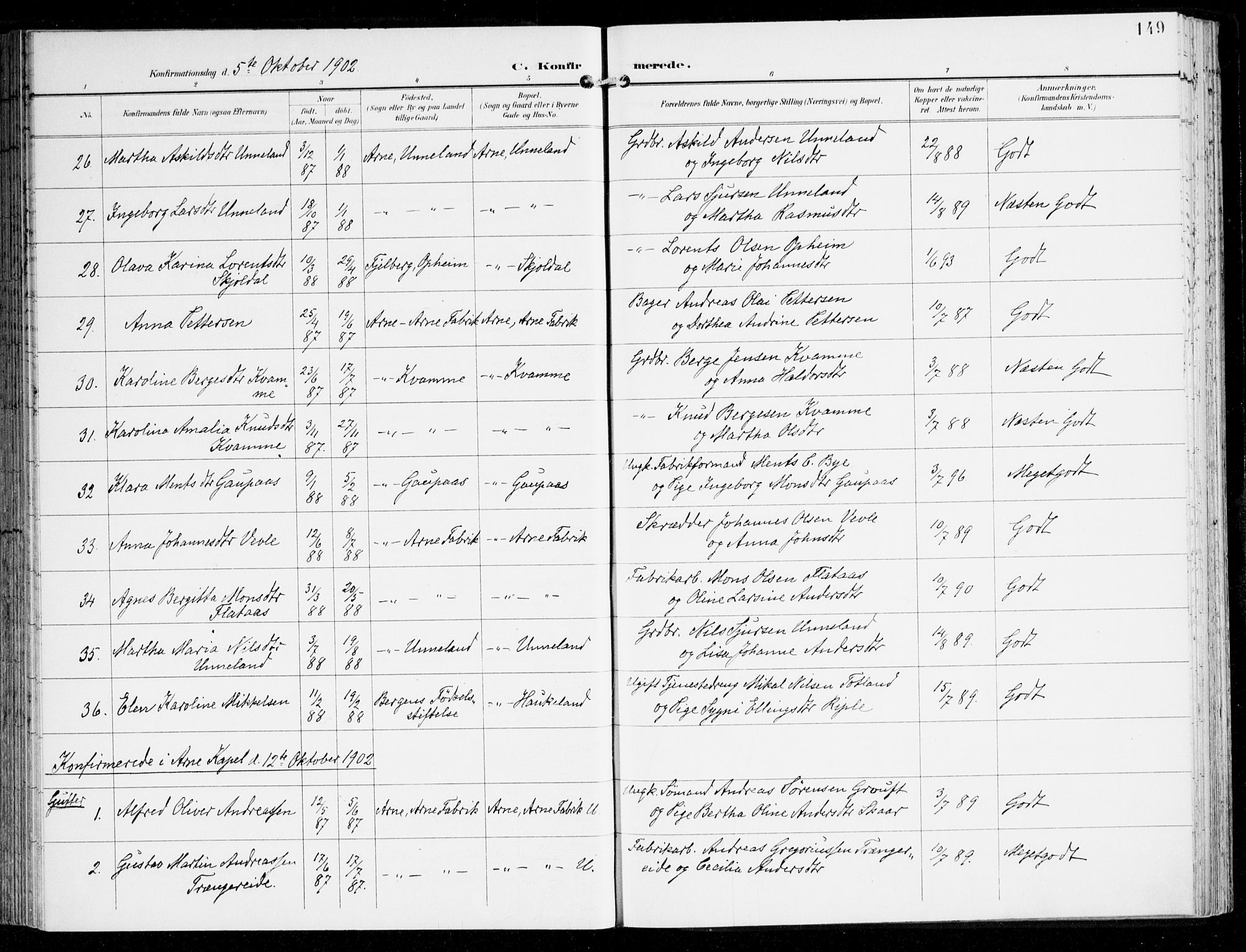 Haus sokneprestembete, AV/SAB-A-75601/H/Haa: Parish register (official) no. D 2, 1899-1912, p. 149