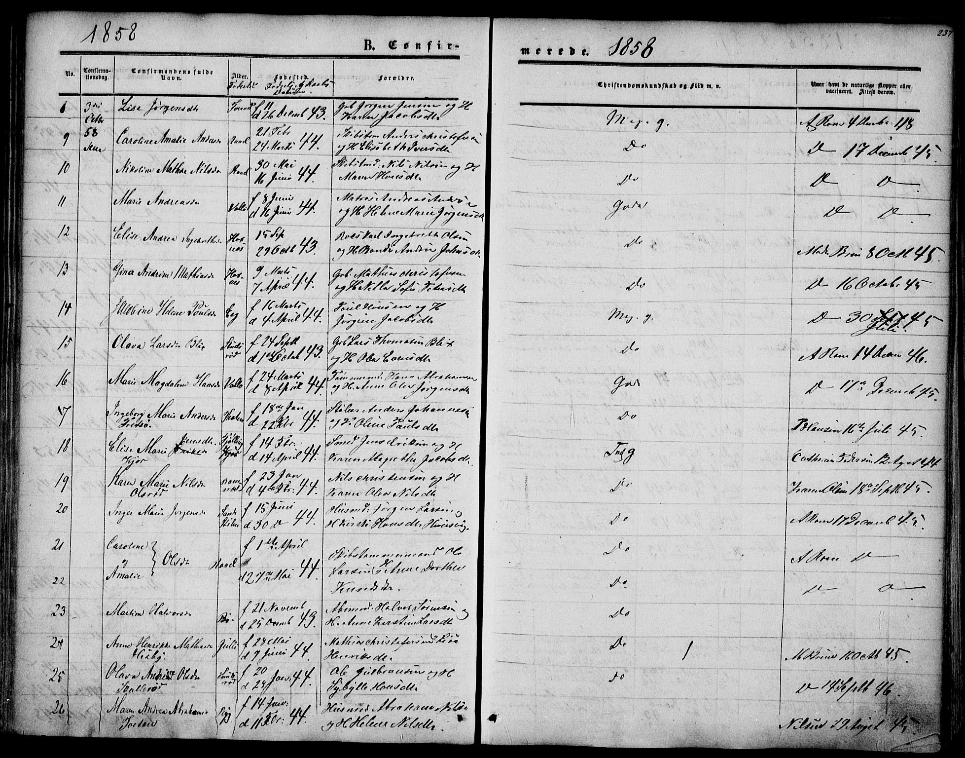 Sem kirkebøker, SAKO/A-5/F/Fa/L0007: Parish register (official) no. I 7, 1856-1865, p. 237
