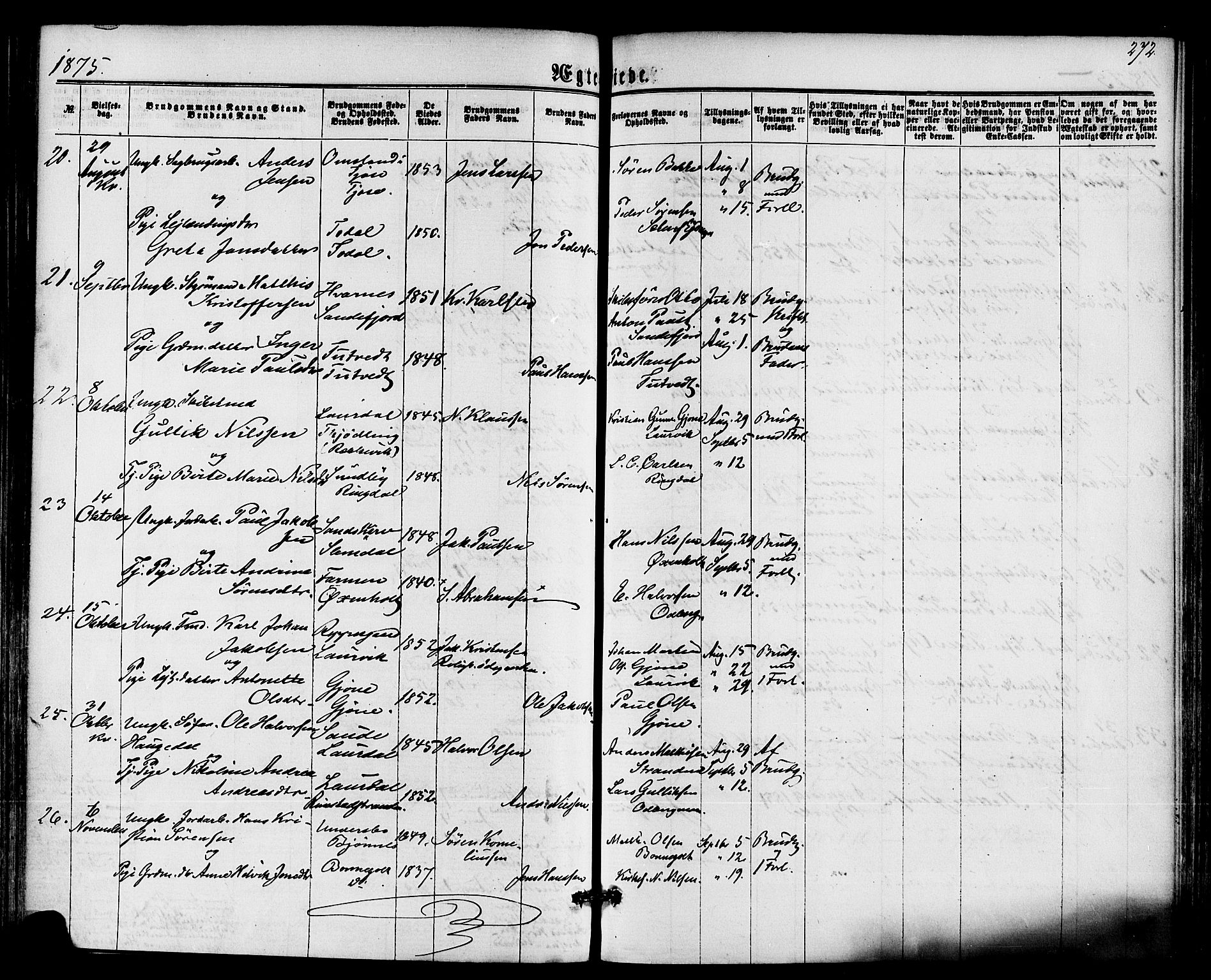 Hedrum kirkebøker, AV/SAKO-A-344/F/Fa/L0008: Parish register (official) no. I 8, 1869-1880, p. 272