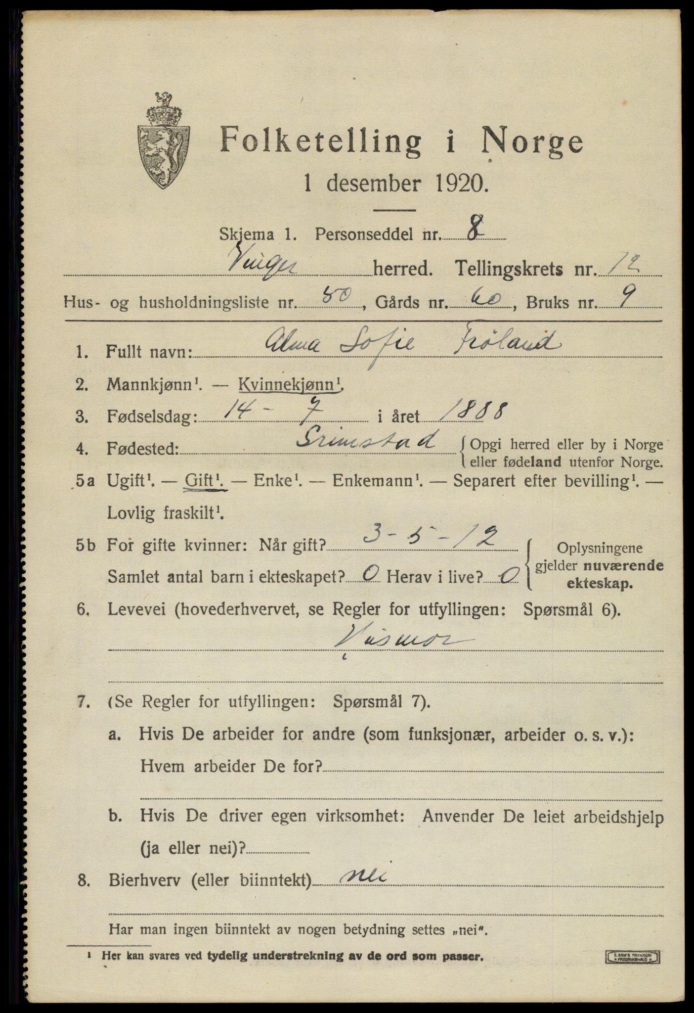 SAH, 1920 census for Vinger, 1920, p. 10794