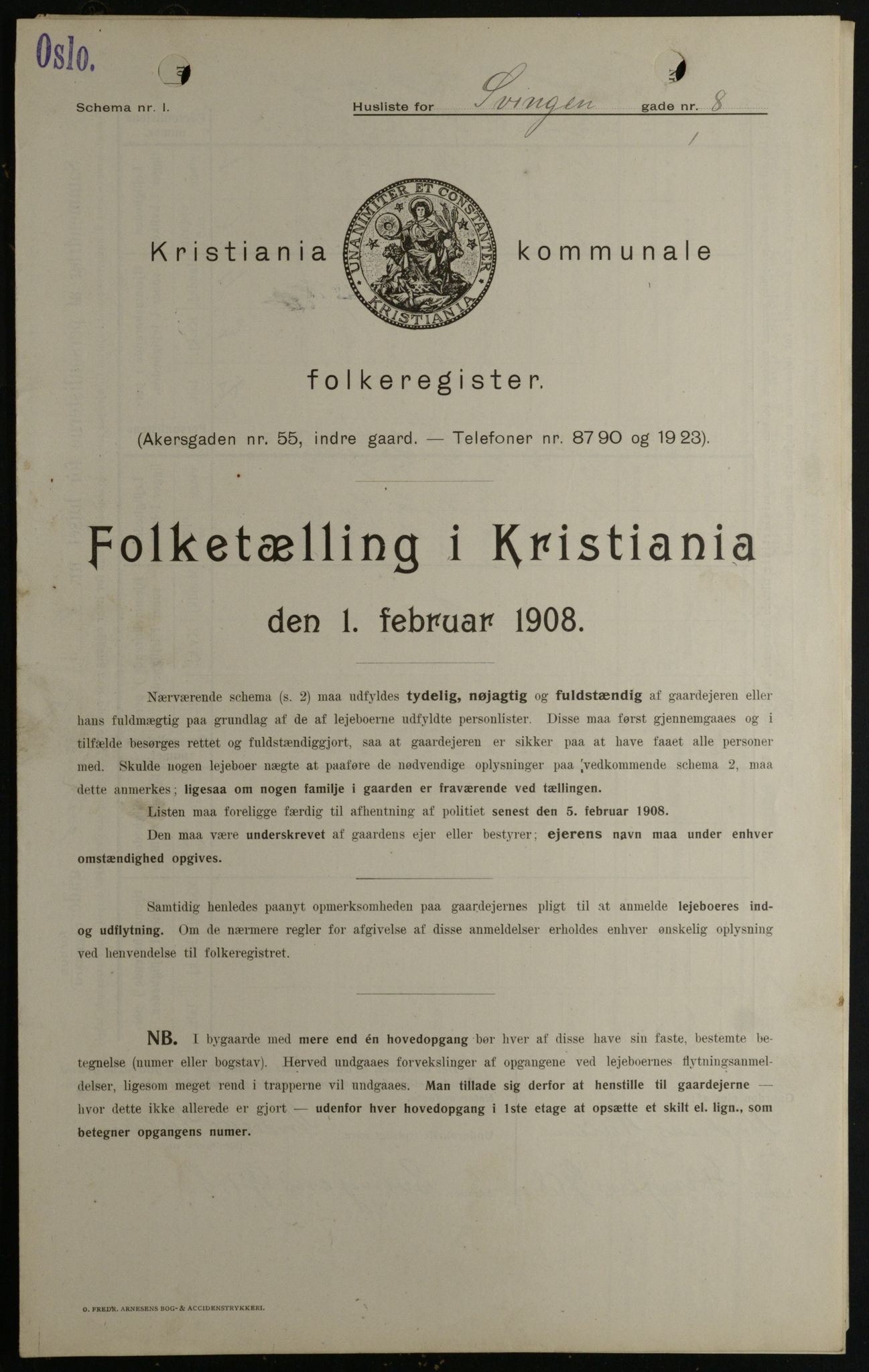 OBA, Municipal Census 1908 for Kristiania, 1908, p. 95443