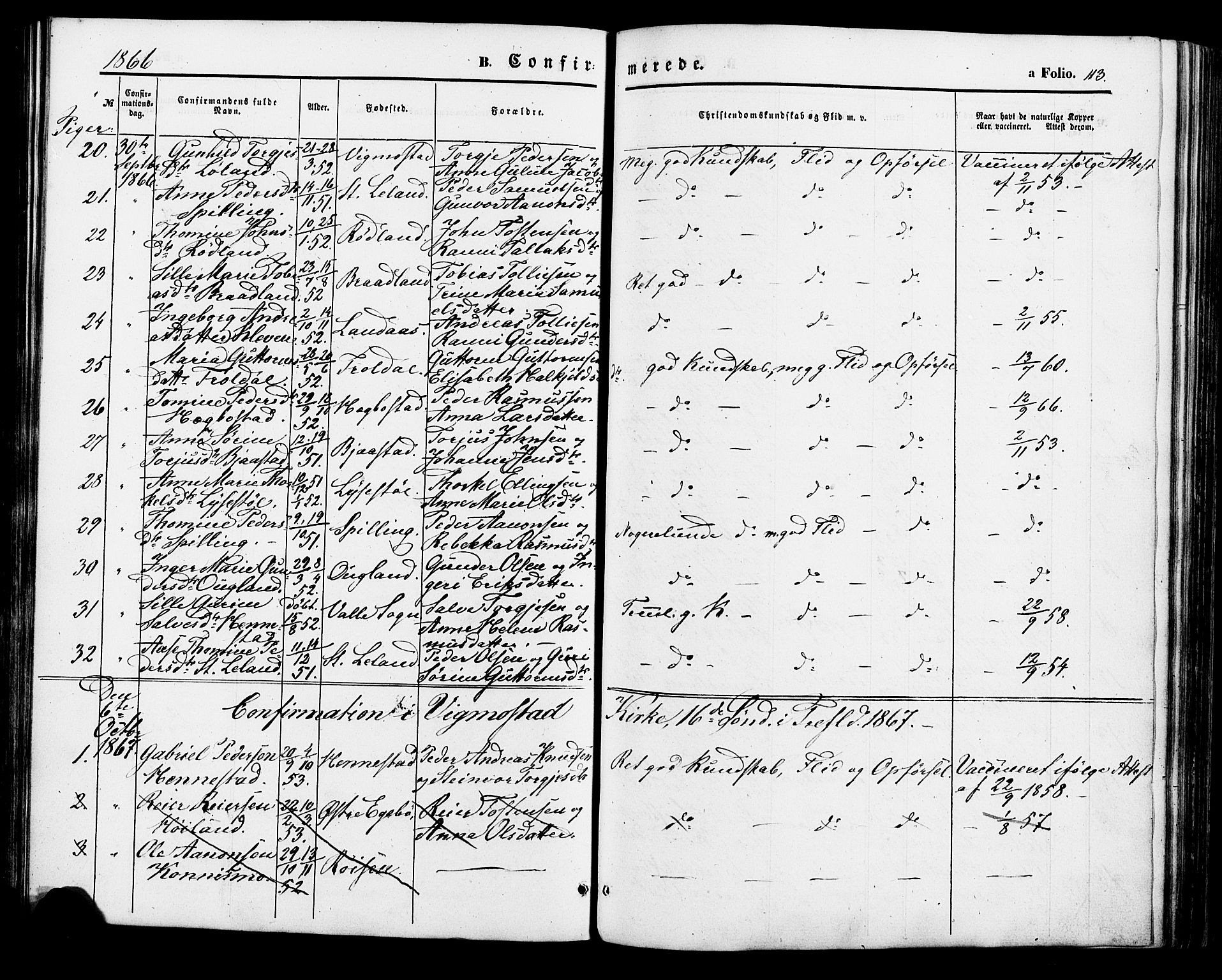 Nord-Audnedal sokneprestkontor, AV/SAK-1111-0032/F/Fa/Fab/L0002: Parish register (official) no. A 2, 1859-1882, p. 113