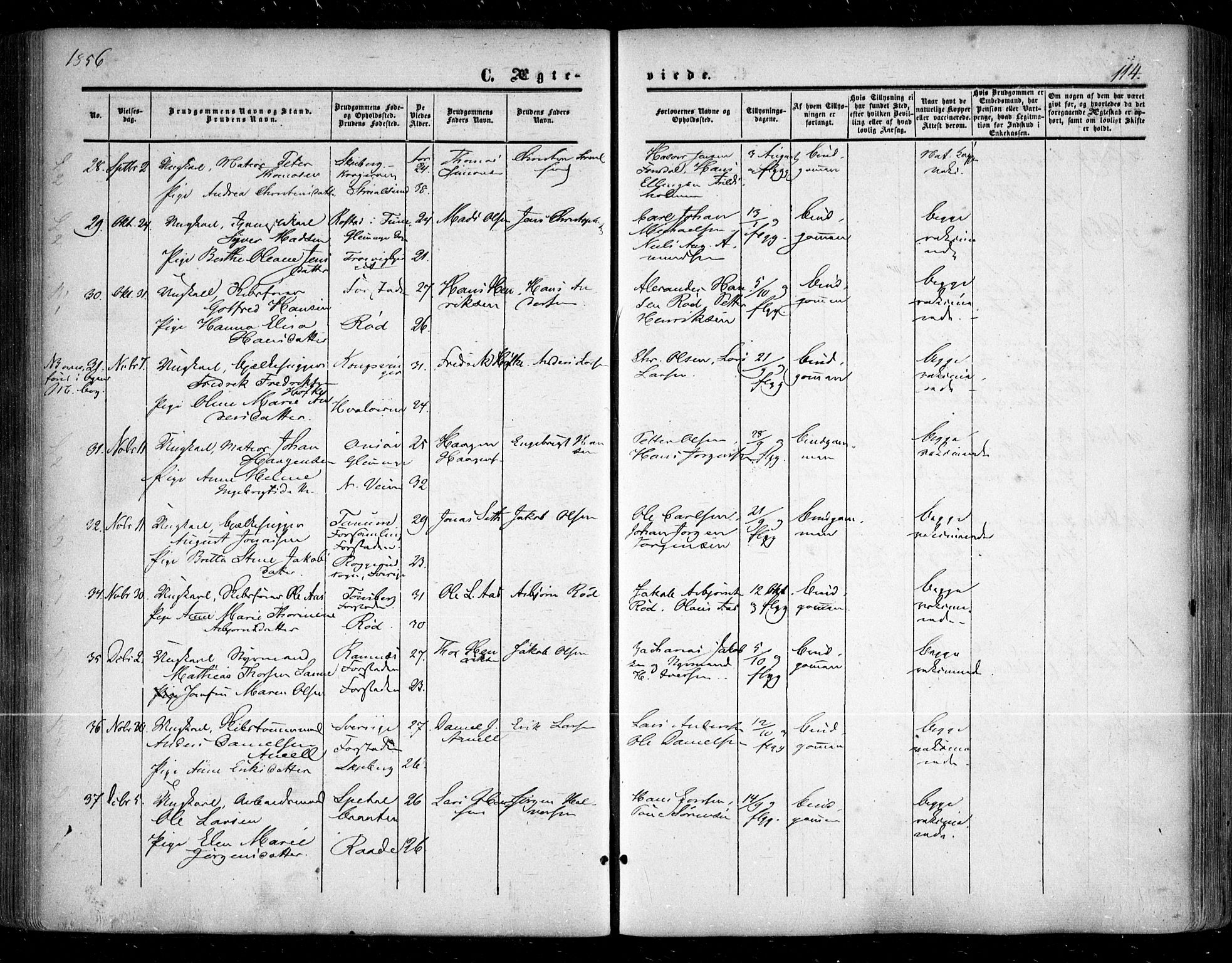 Glemmen prestekontor Kirkebøker, SAO/A-10908/F/Fa/L0007: Parish register (official) no. 7, 1853-1862, p. 114