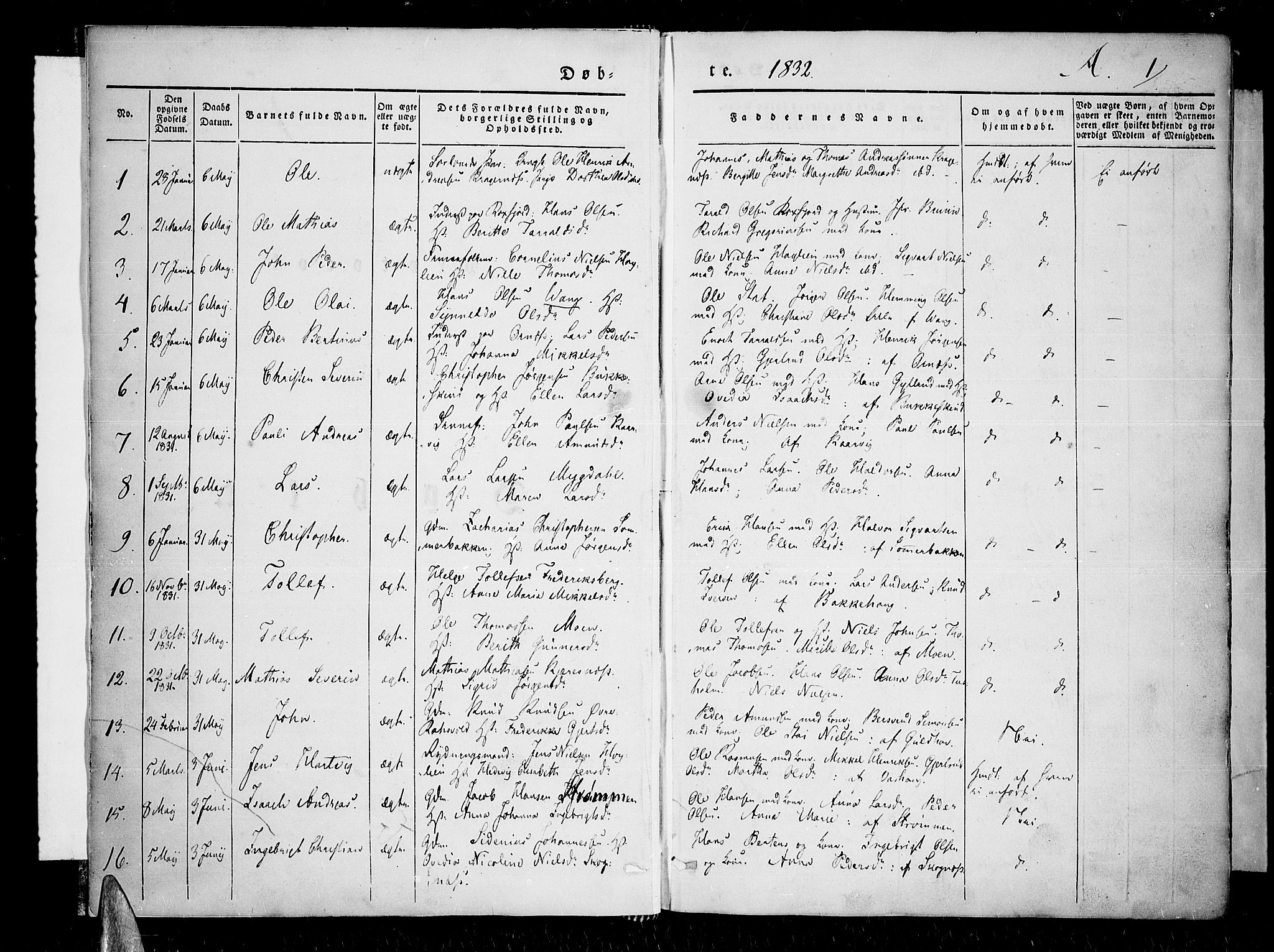 Lenvik sokneprestembete, SATØ/S-1310/H/Ha/Haa/L0004kirke: Parish register (official) no. 4, 1832-1844, p. 1