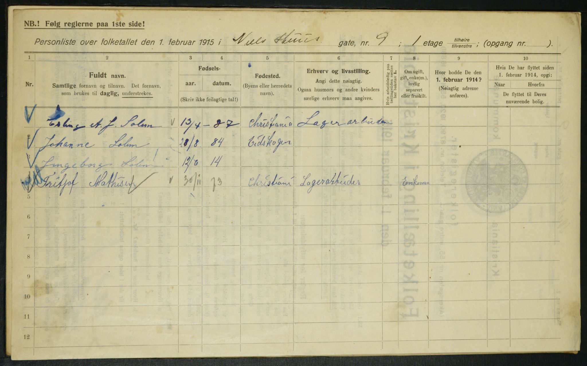 OBA, Municipal Census 1915 for Kristiania, 1915, p. 70380