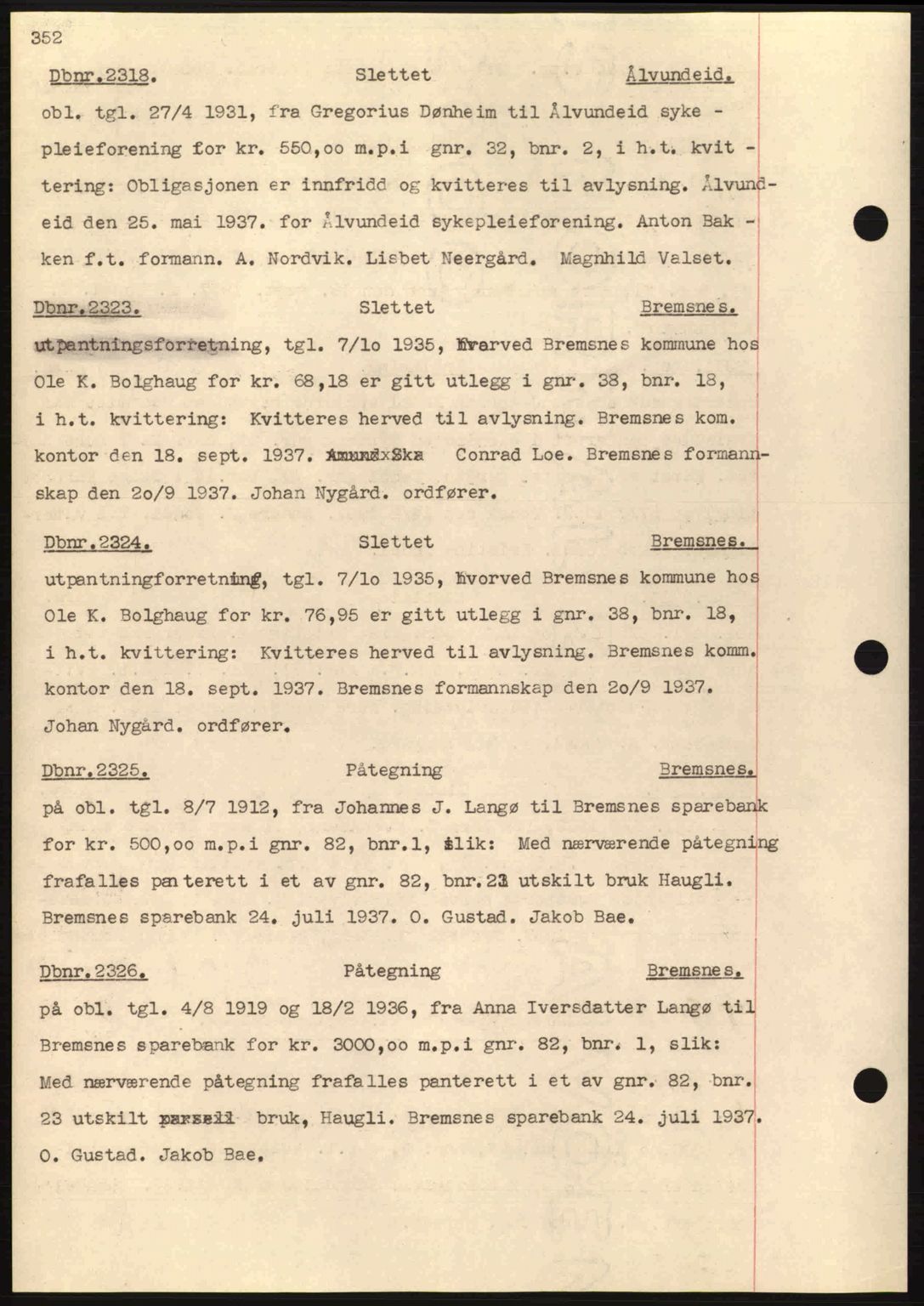 Nordmøre sorenskriveri, AV/SAT-A-4132/1/2/2Ca: Mortgage book no. C80, 1936-1939, Diary no: : 2318/1937