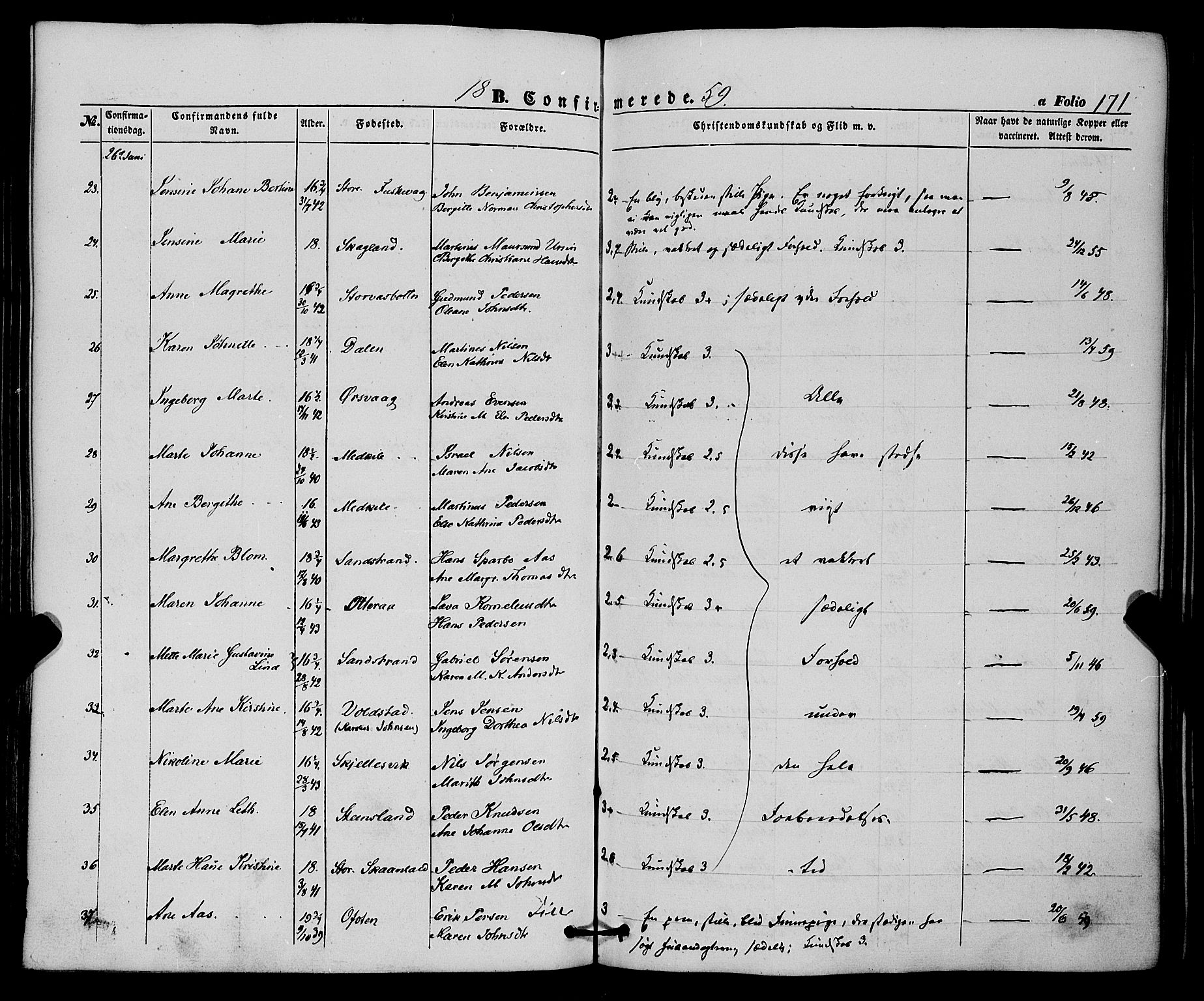 Trondenes sokneprestkontor, SATØ/S-1319/H/Ha/L0011kirke: Parish register (official) no. 11, 1853-1862, p. 171