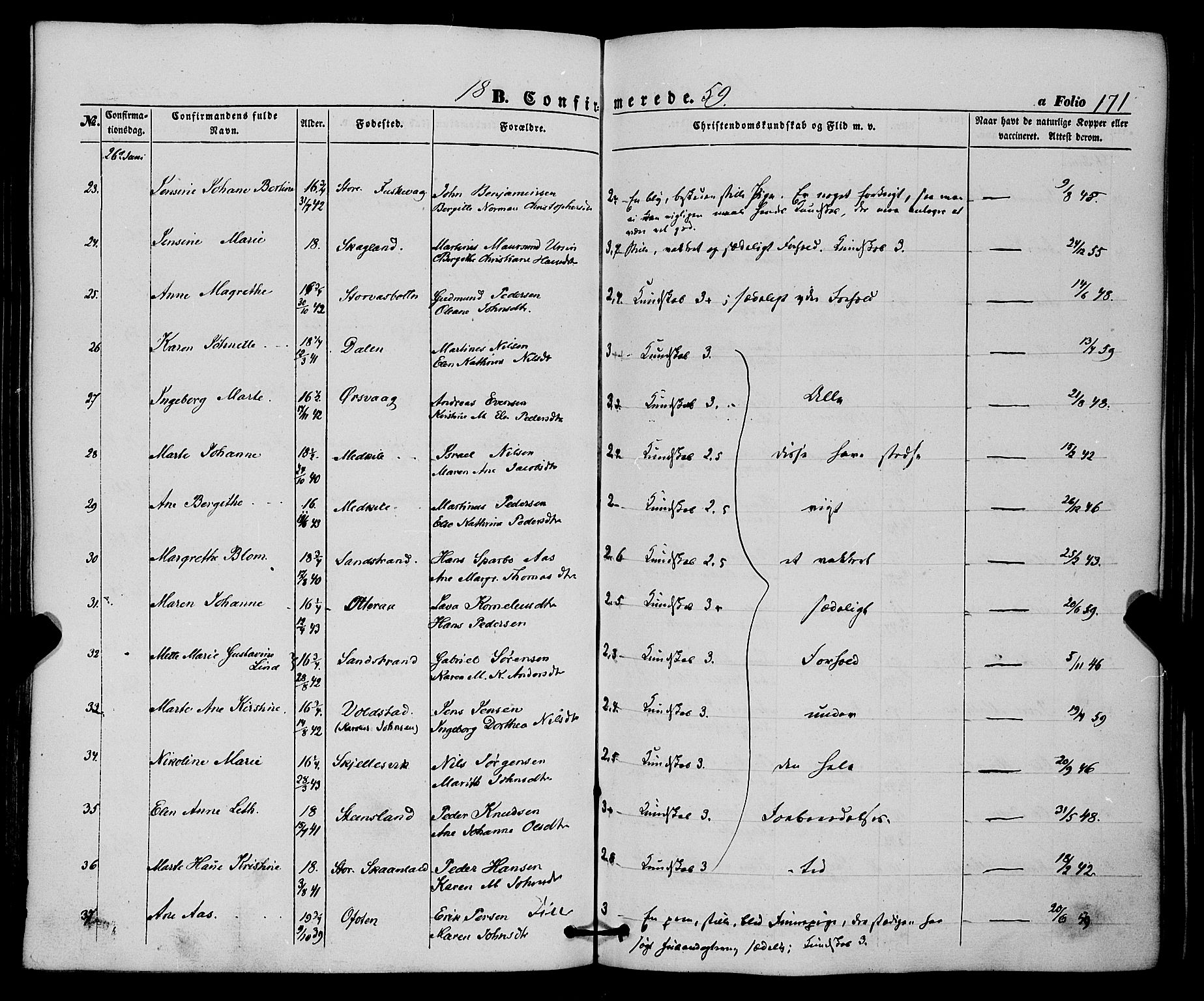 Trondenes sokneprestkontor, AV/SATØ-S-1319/H/Ha/L0011kirke: Parish register (official) no. 11, 1853-1862, p. 171
