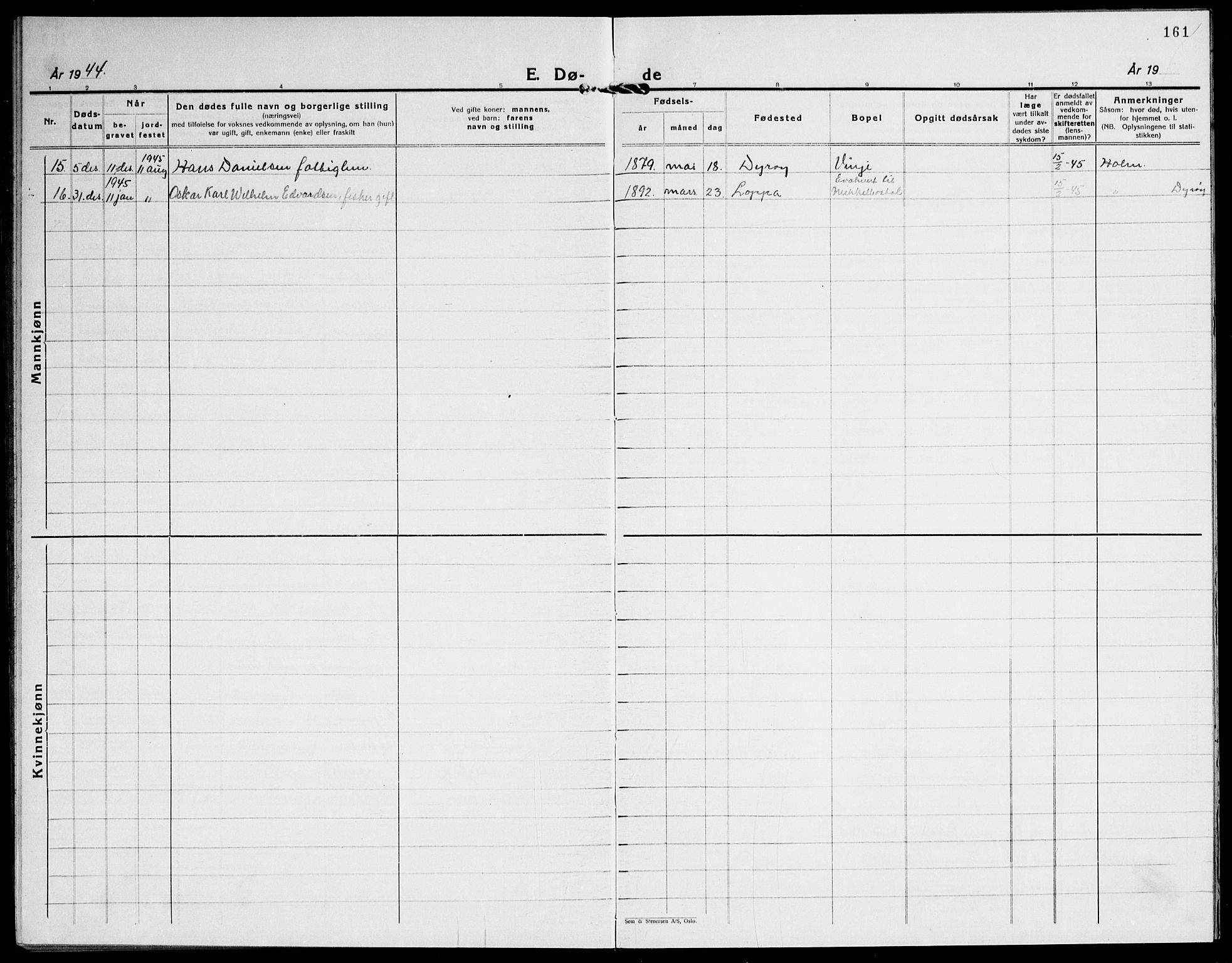 Tranøy sokneprestkontor, AV/SATØ-S-1313/I/Ia/Iab/L0016klokker: Parish register (copy) no. 16, 1930-1945, p. 161