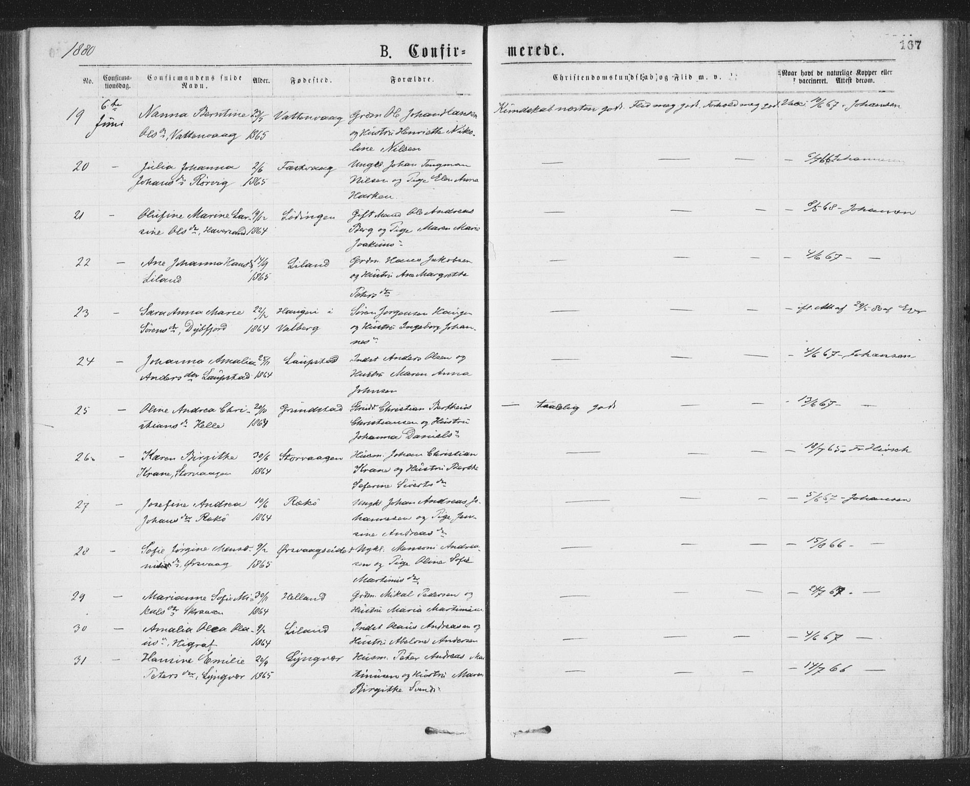 Ministerialprotokoller, klokkerbøker og fødselsregistre - Nordland, AV/SAT-A-1459/874/L1058: Parish register (official) no. 874A02, 1878-1883, p. 167