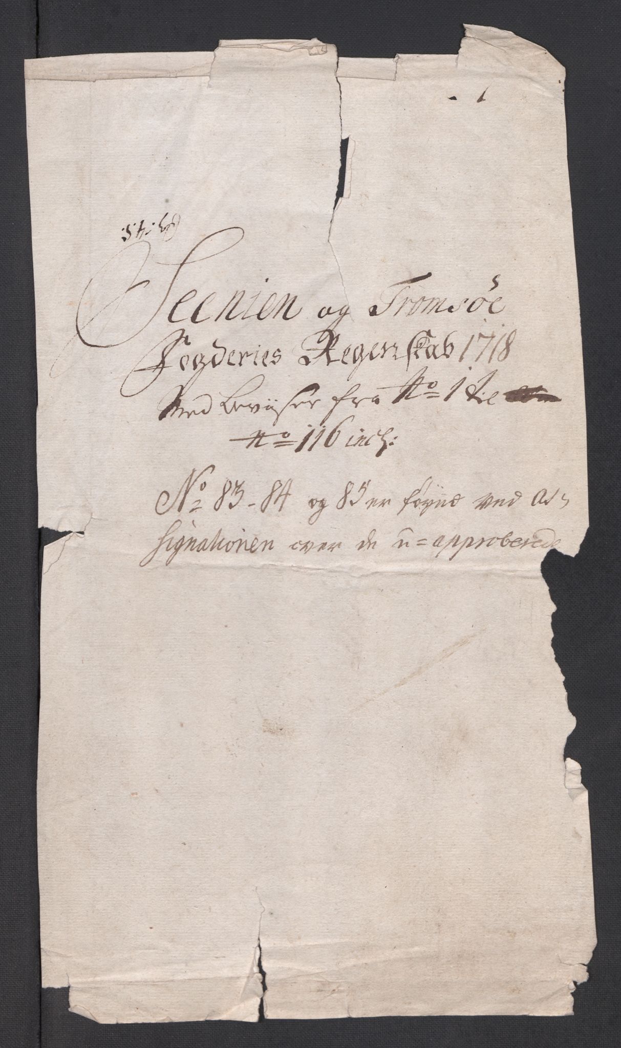 Rentekammeret inntil 1814, Reviderte regnskaper, Fogderegnskap, AV/RA-EA-4092/R68/L4764: Fogderegnskap Senja og Troms, 1718, p. 4