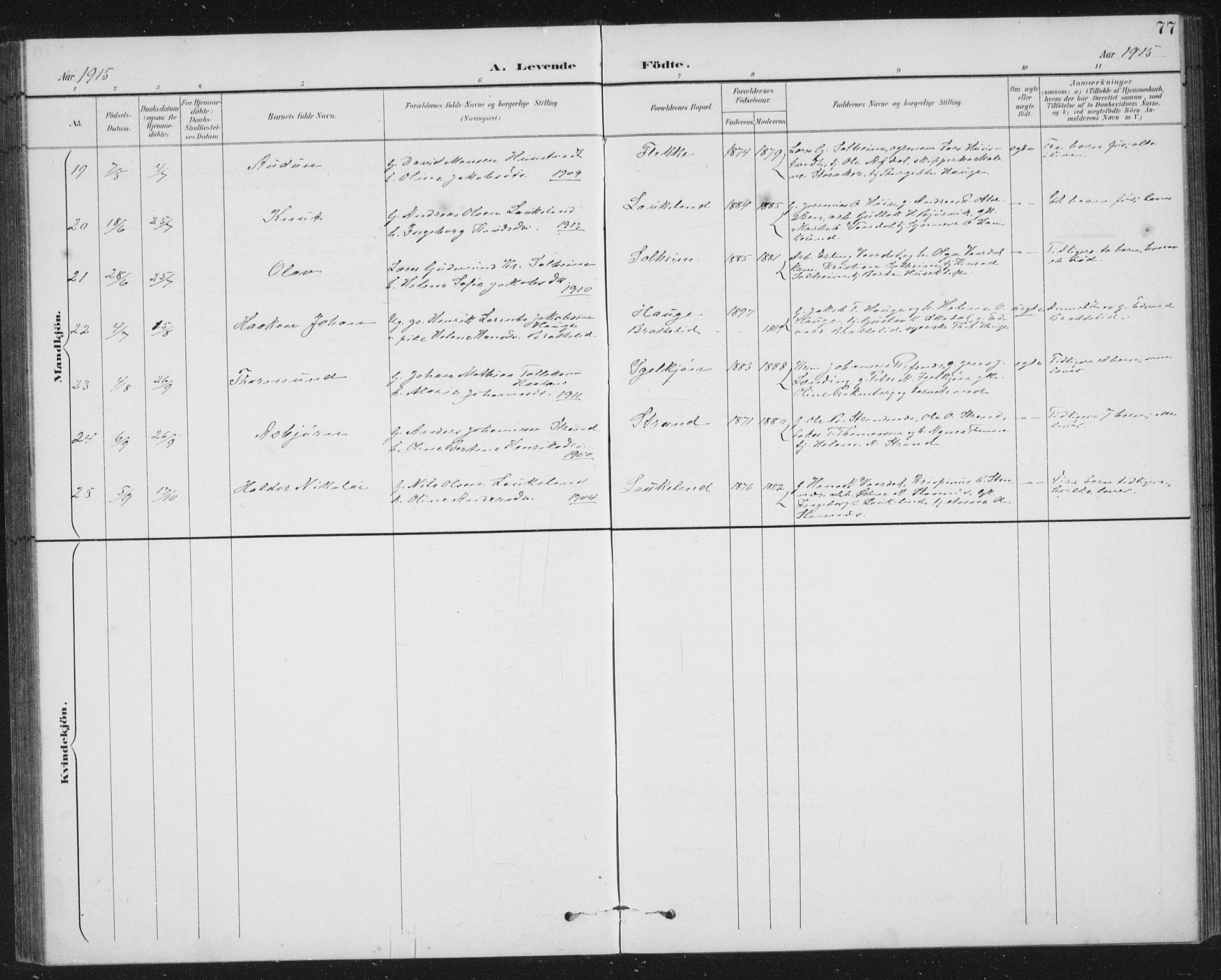 Fjaler sokneprestembete, AV/SAB-A-79801/H/Hab/Habc/L0003: Parish register (copy) no. C 3, 1894-1917, p. 77