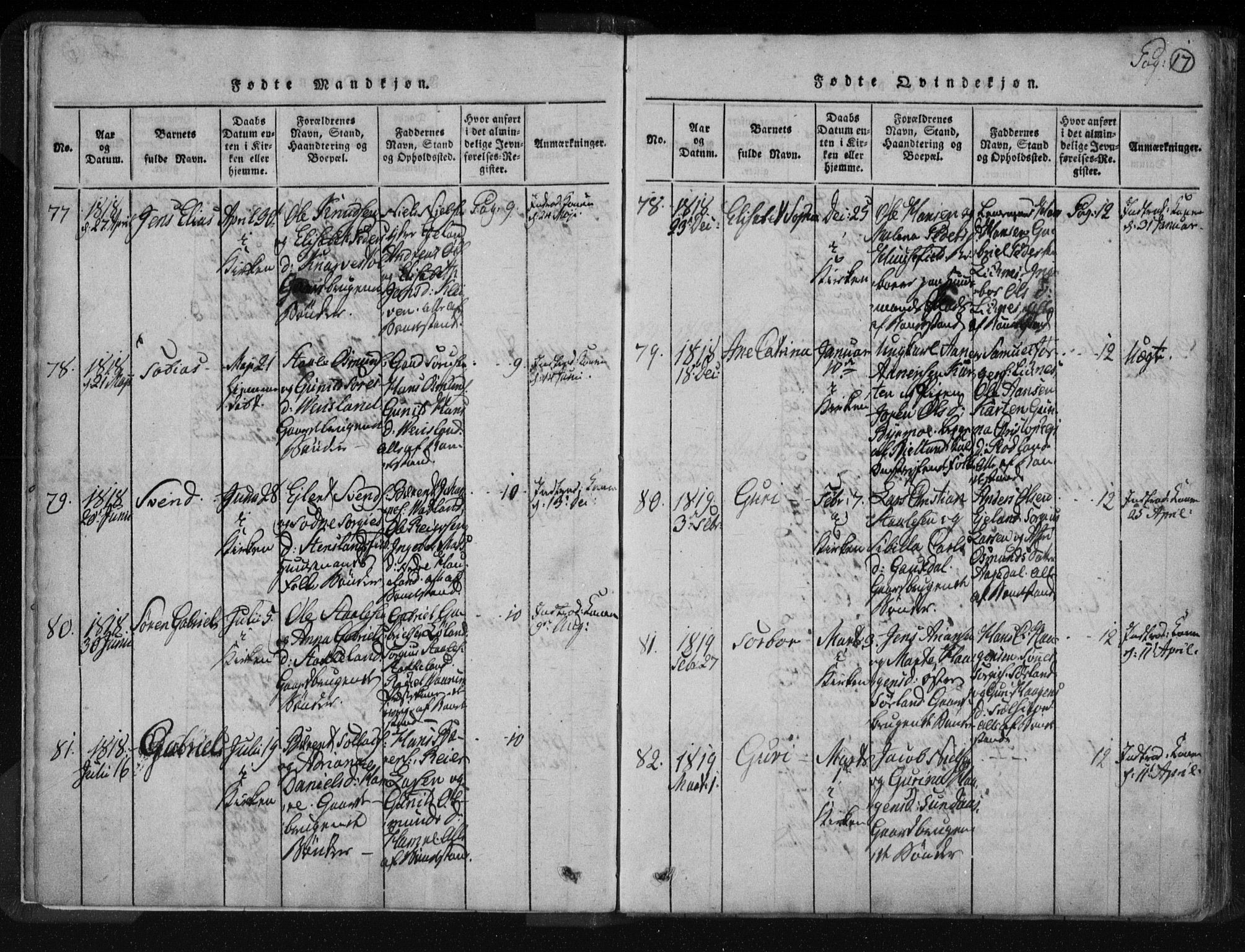 Kvinesdal sokneprestkontor, SAK/1111-0026/F/Fa/Fab/L0003: Parish register (official) no. A 3, 1815-1829, p. 17