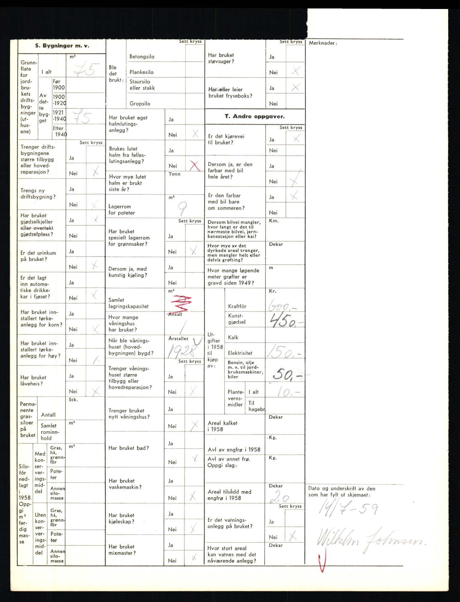 Statistisk sentralbyrå, Næringsøkonomiske emner, Jordbruk, skogbruk, jakt, fiske og fangst, AV/RA-S-2234/G/Gd/L0655: Troms: 1924 Målselv (kl. 4-10), 1959, p. 1200