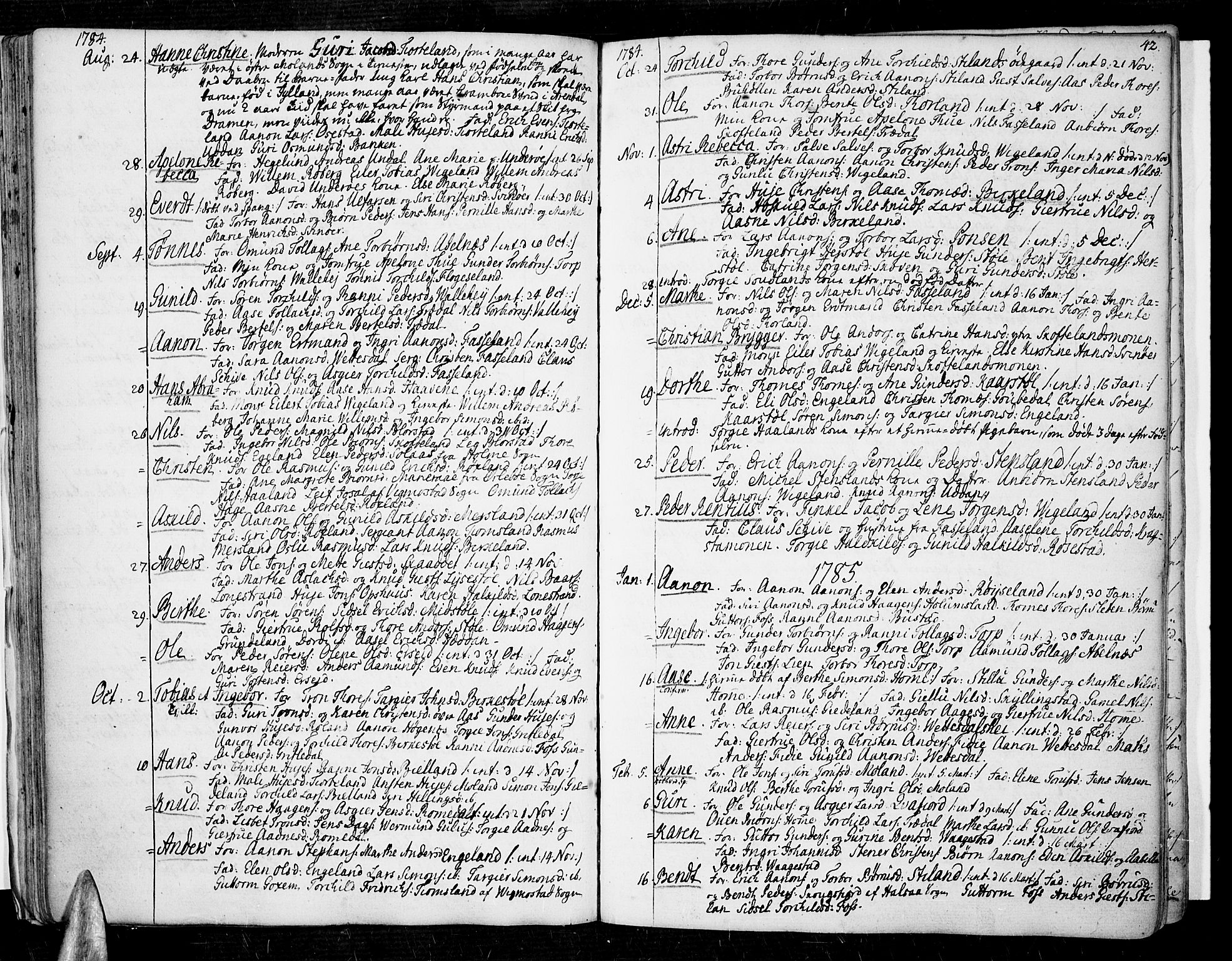 Sør-Audnedal sokneprestkontor, SAK/1111-0039/F/Fa/Fab/L0002: Parish register (official) no. A 2 /1, 1766-1815, p. 42